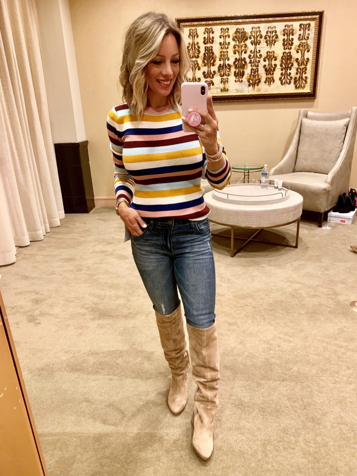 Nordstrom Anniversary Sale - Stripe Sweater with Jeans and Sam Edelman Boots