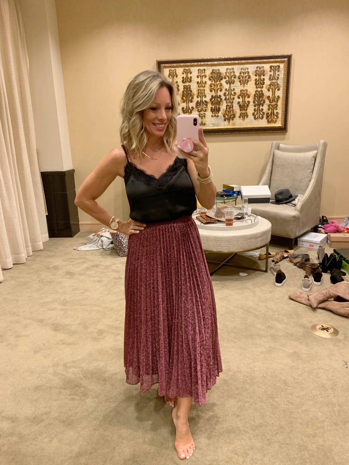 Nordstrom Anniversary Sale - lace cami with a glitter skirt