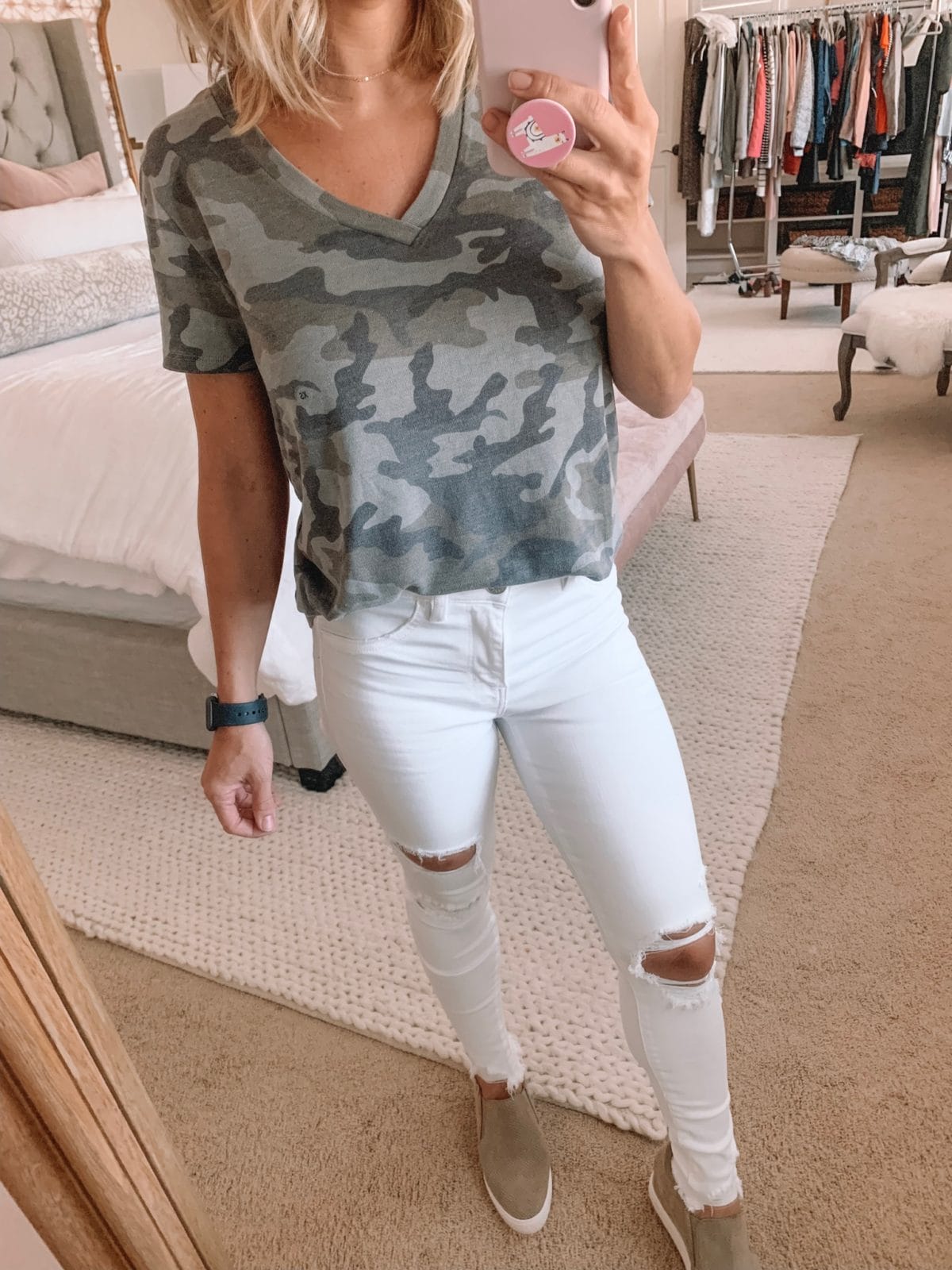 Dressing Room - Camo Top and white jeans