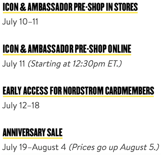 Nordstrom Anniversary Sale 2019 shopping dates
