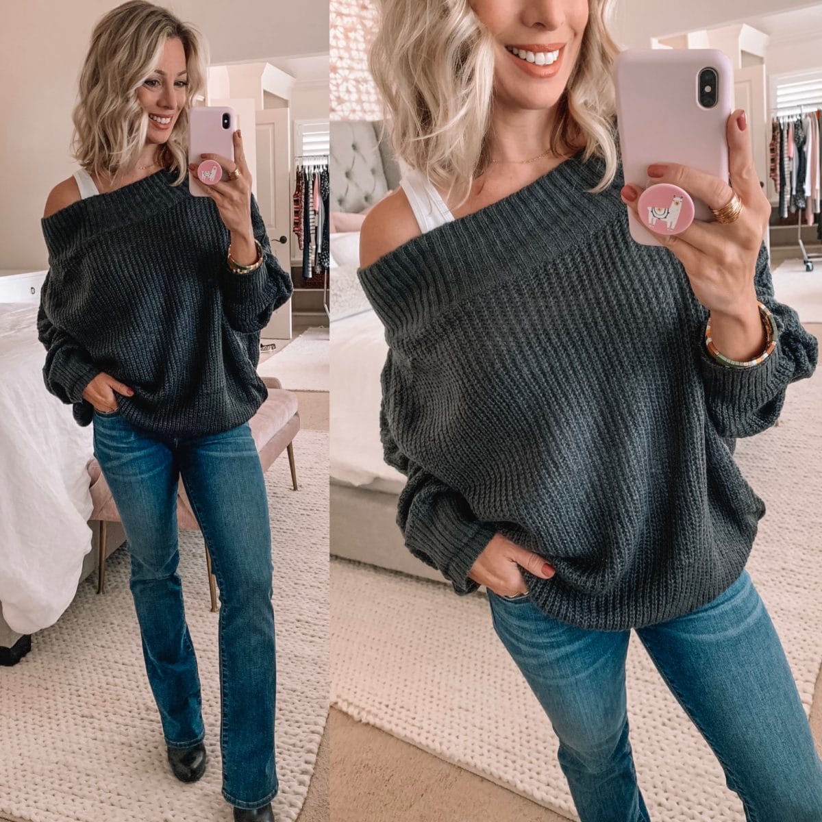 Amazon Grey Off The Shoulder Sweater 
