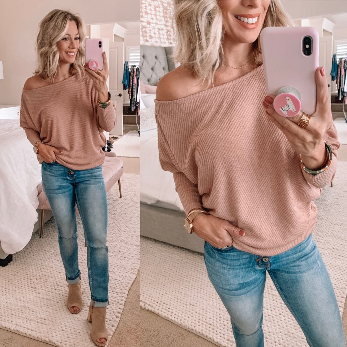 Amazon Pink Off The Shoulder Sweater 