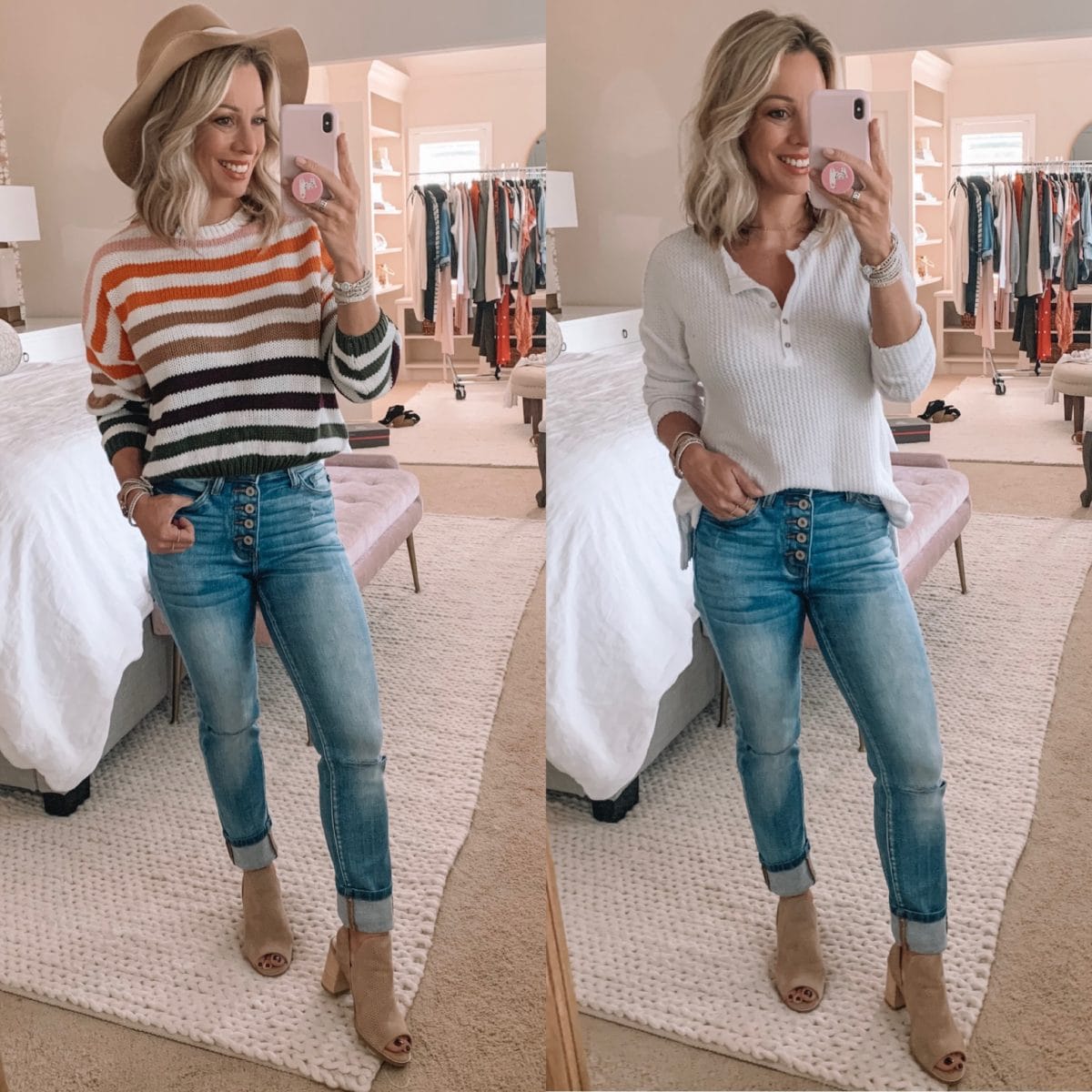 Colorful Striped Sweater, White Thermal Top