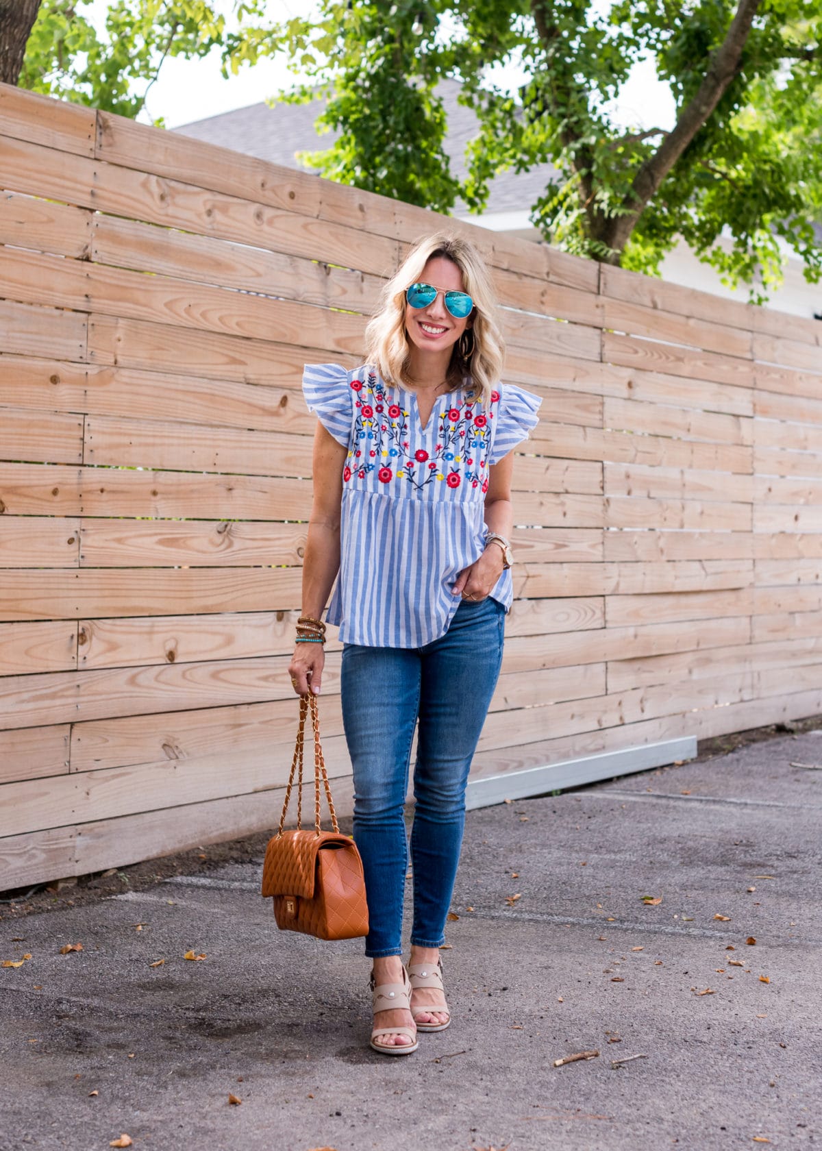Embroidered Top and Jeans