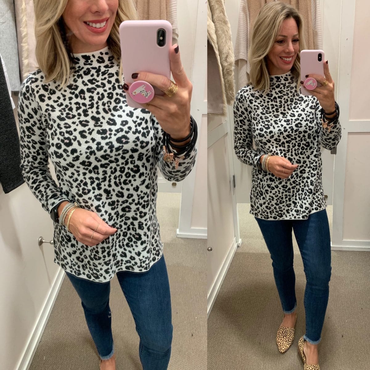 leopard sweater and jeans 