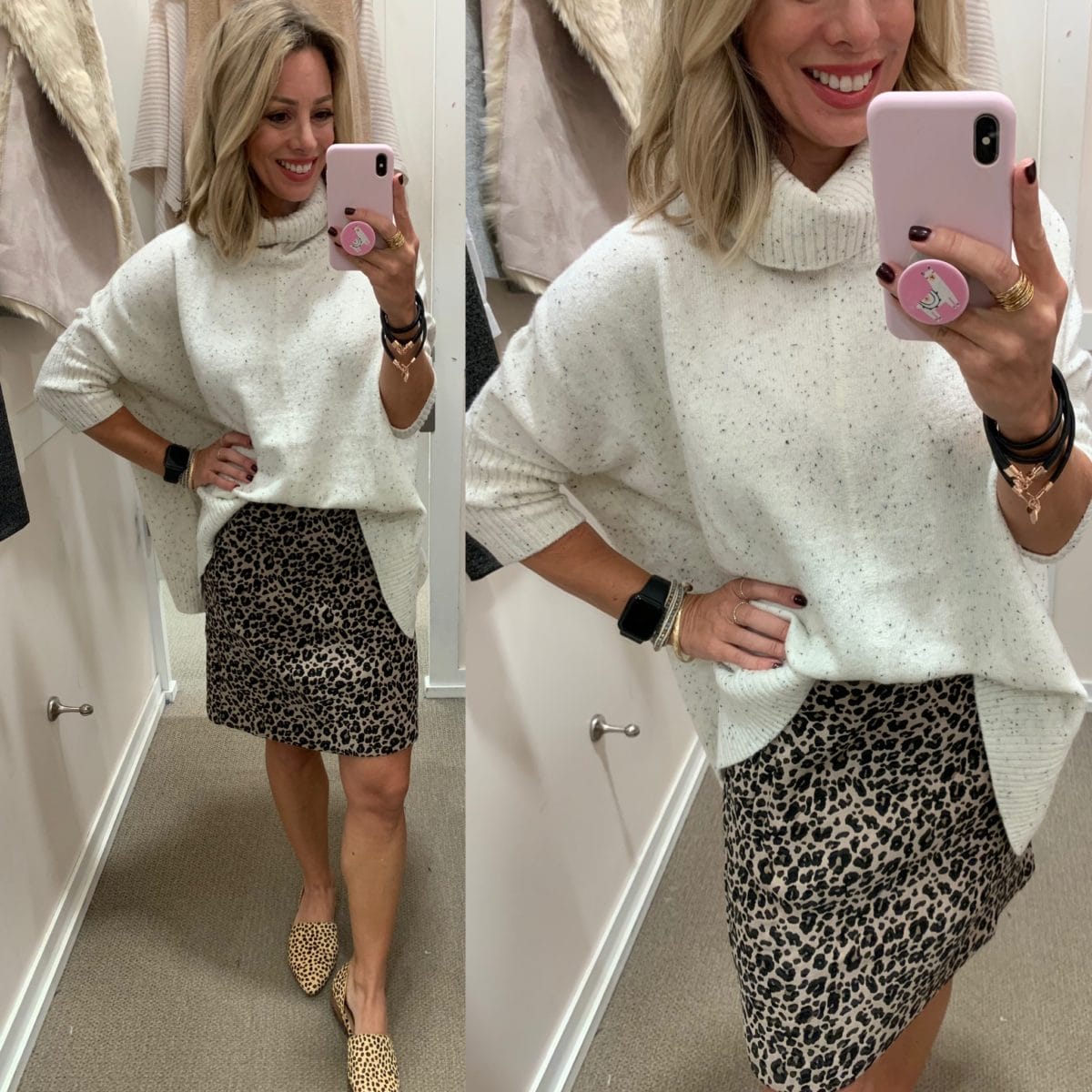 sweater and leopard skirt 