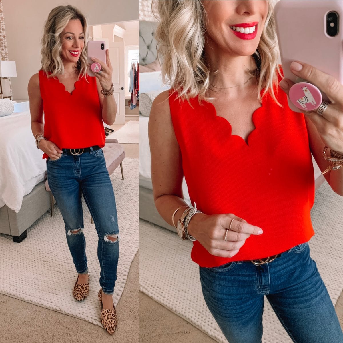 Red Scalloped Tank, Leopard Flats