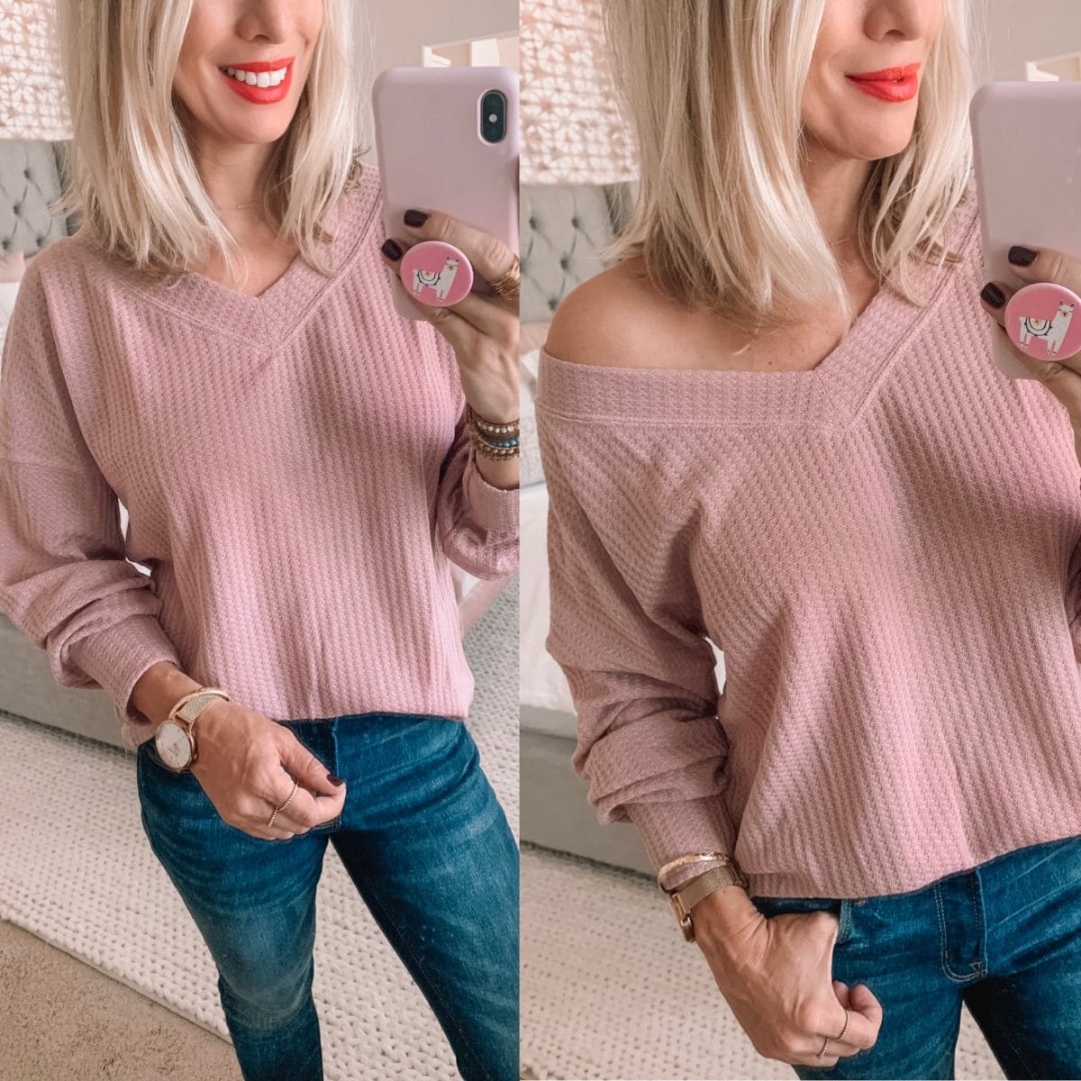 Amazon Pink Off the Shoulder Sweater 