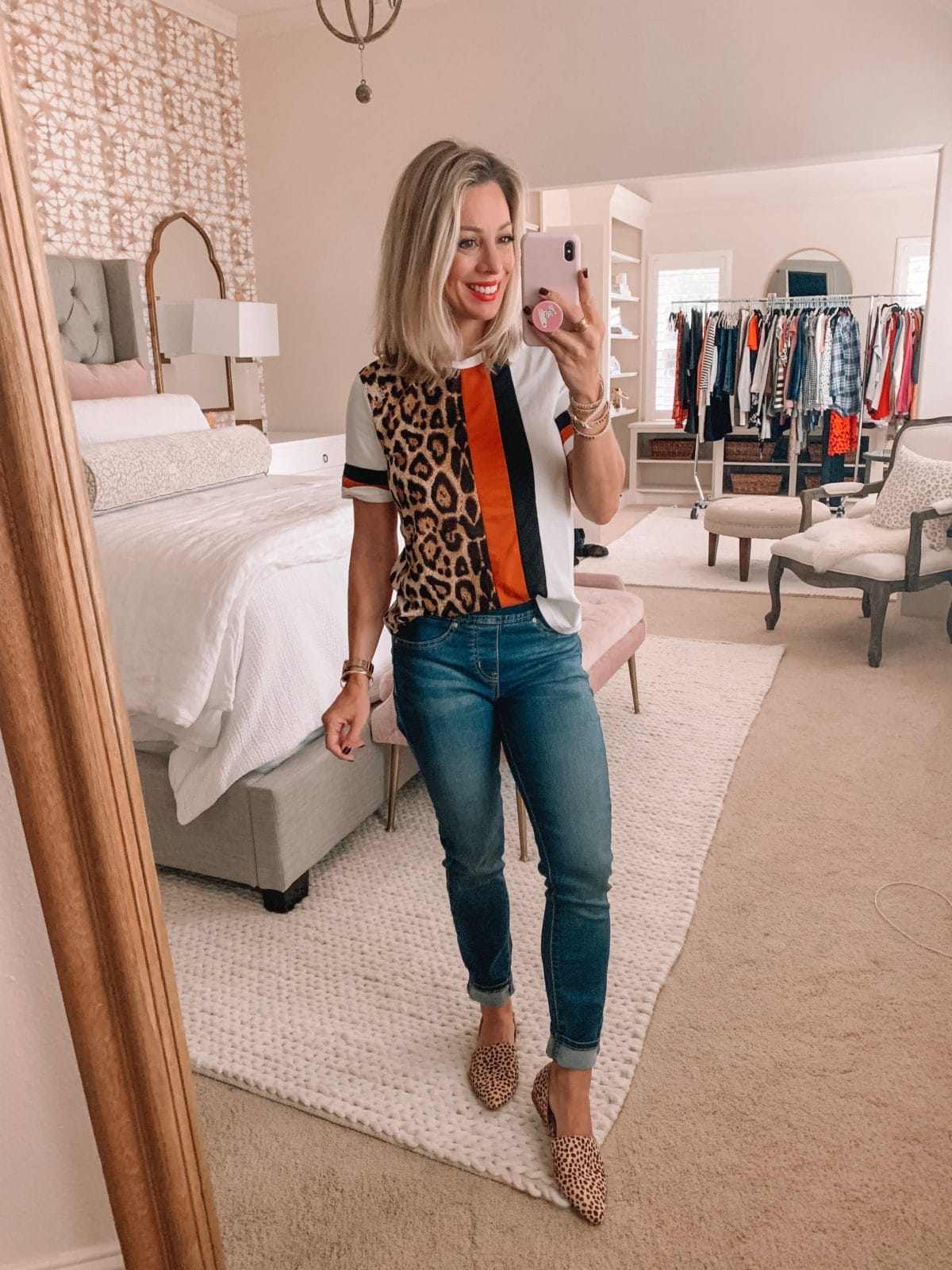 Amazon fashion haul, color block top and jeans 