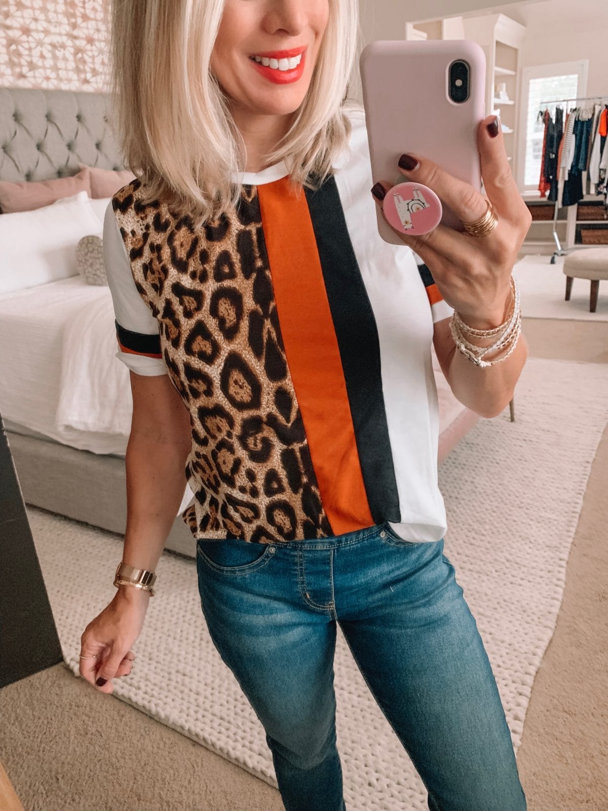 Amazon fashion haul, color block top and jeans 