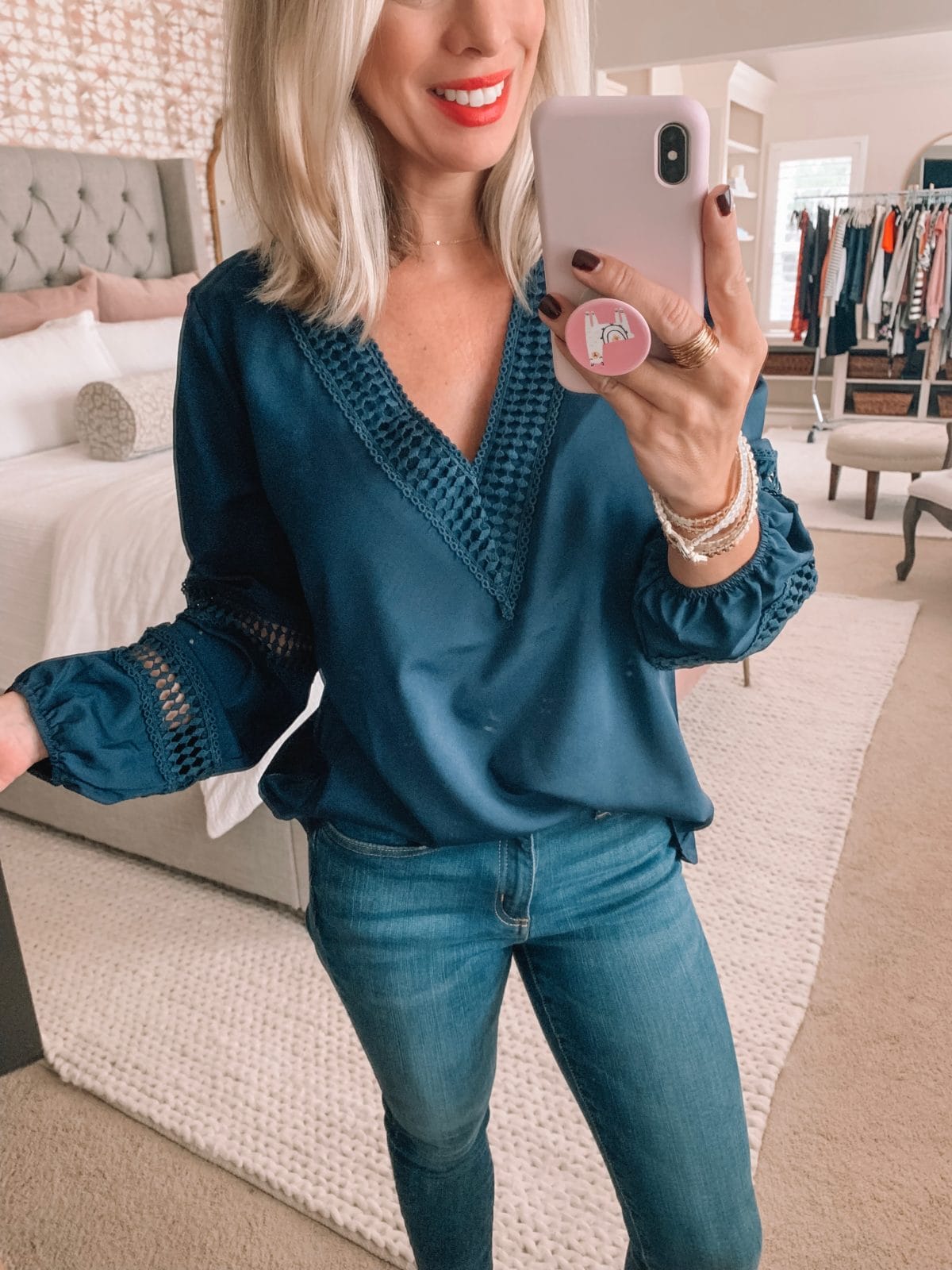 Amazon fashion haul, navy top and jeans 