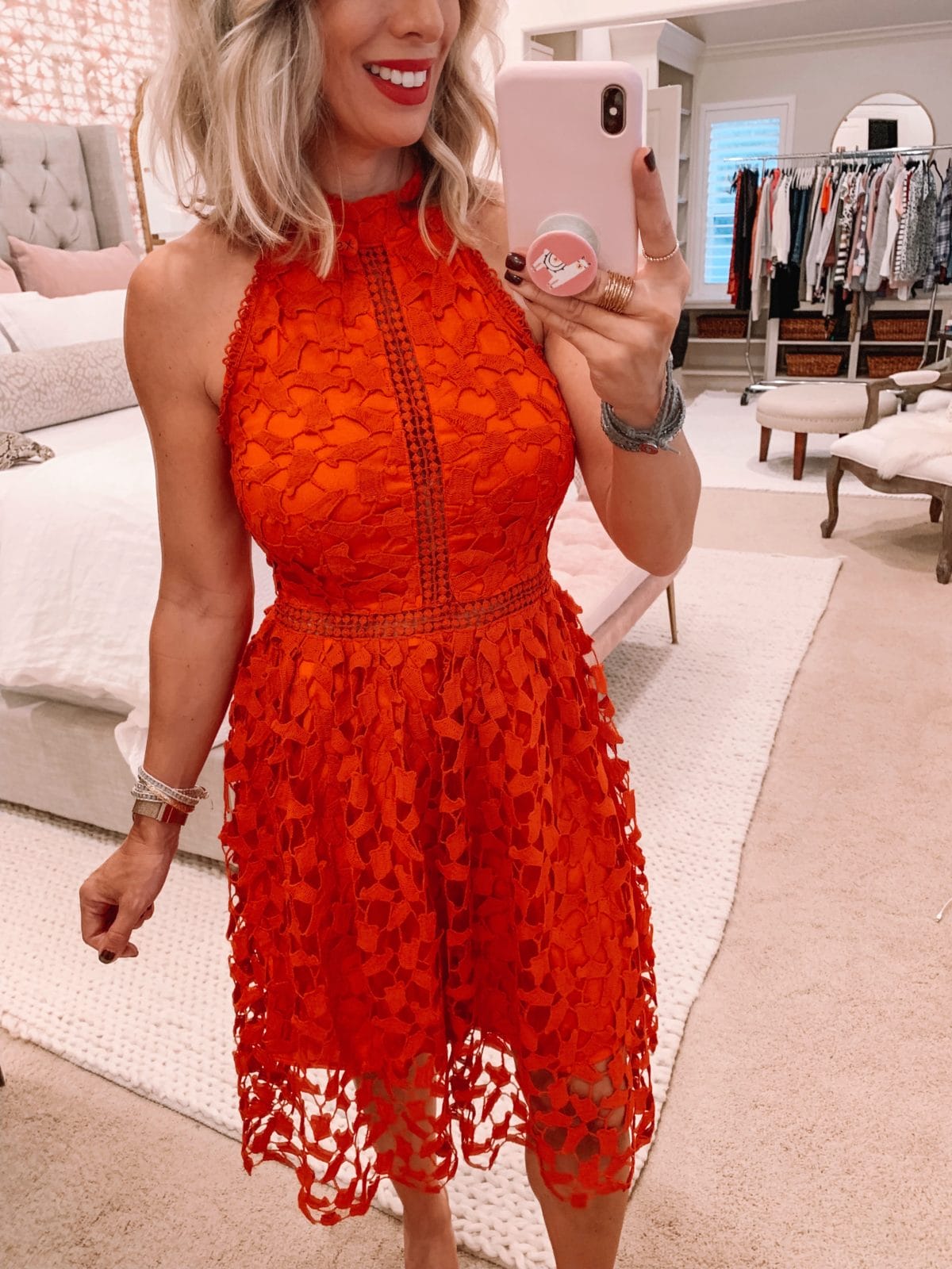 Amazon fashion haul, red lace dress 