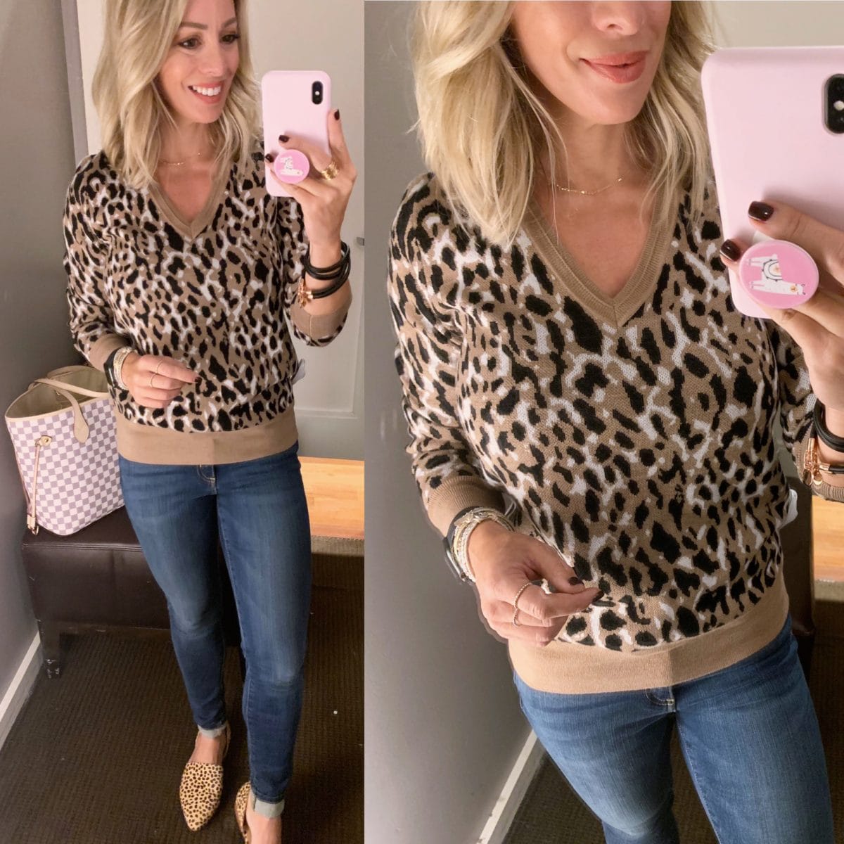 leopard sweater and jeans 