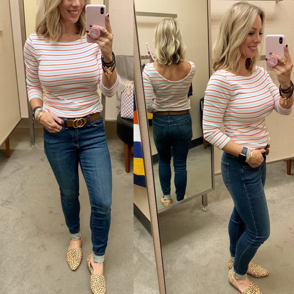 striped tee and jeans 