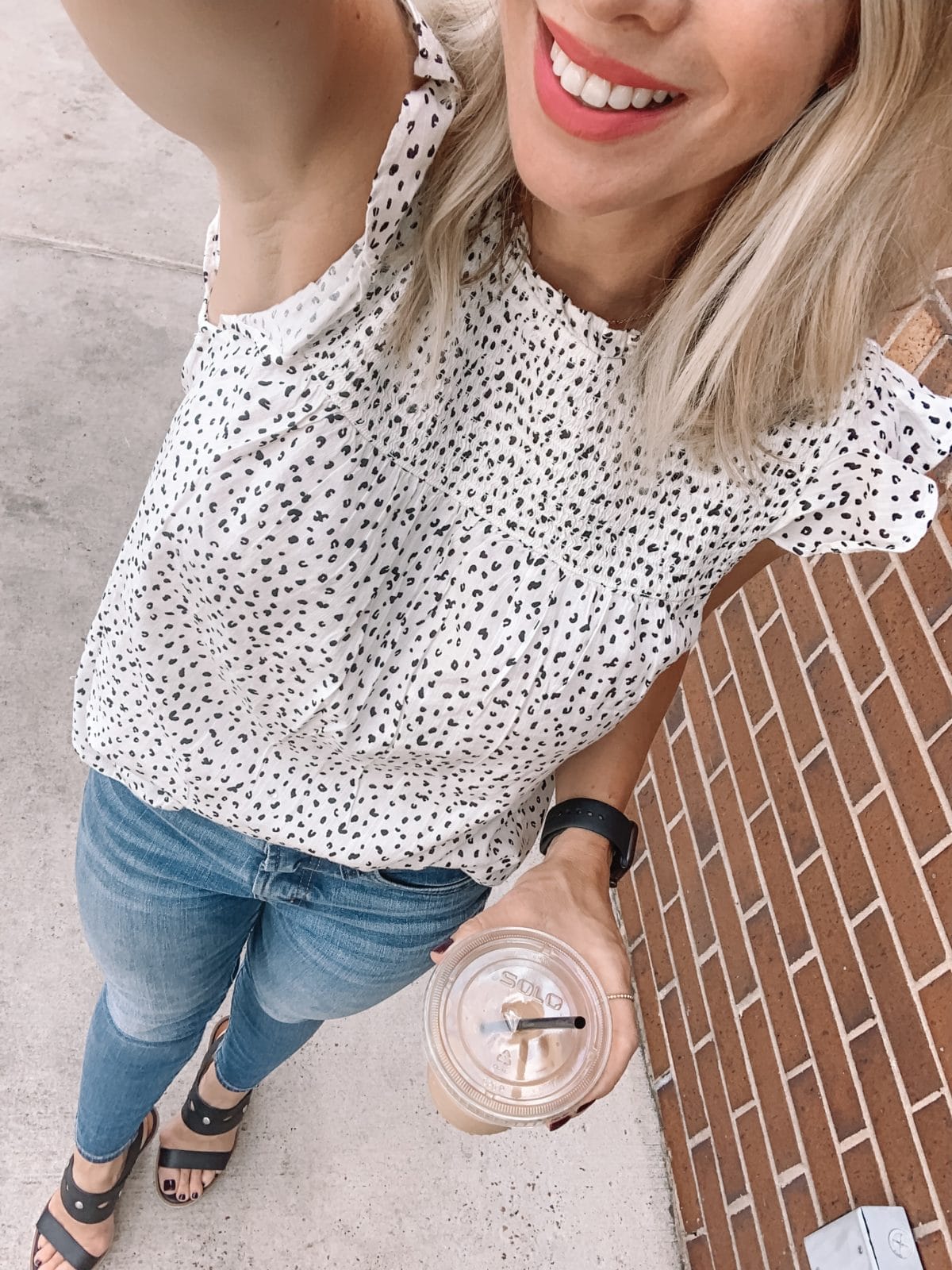 smocked top and jeans