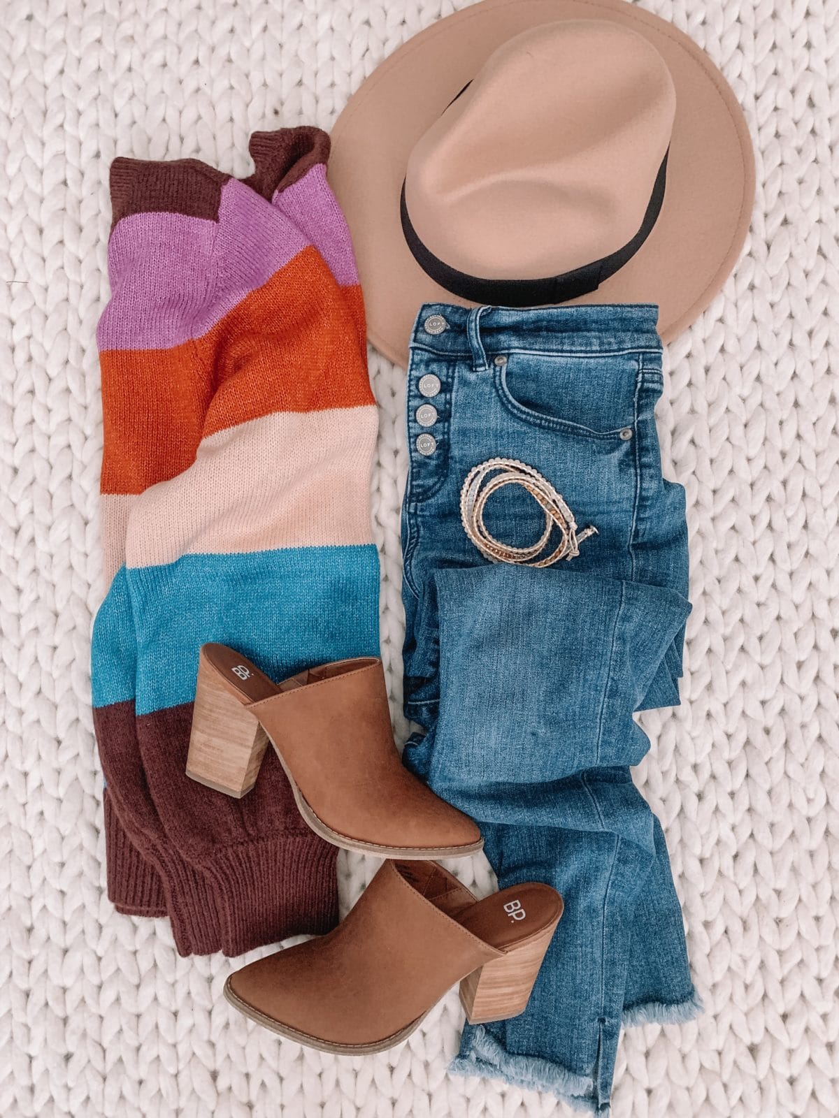 Sweater, Jeans, Mules, Amazon Hat