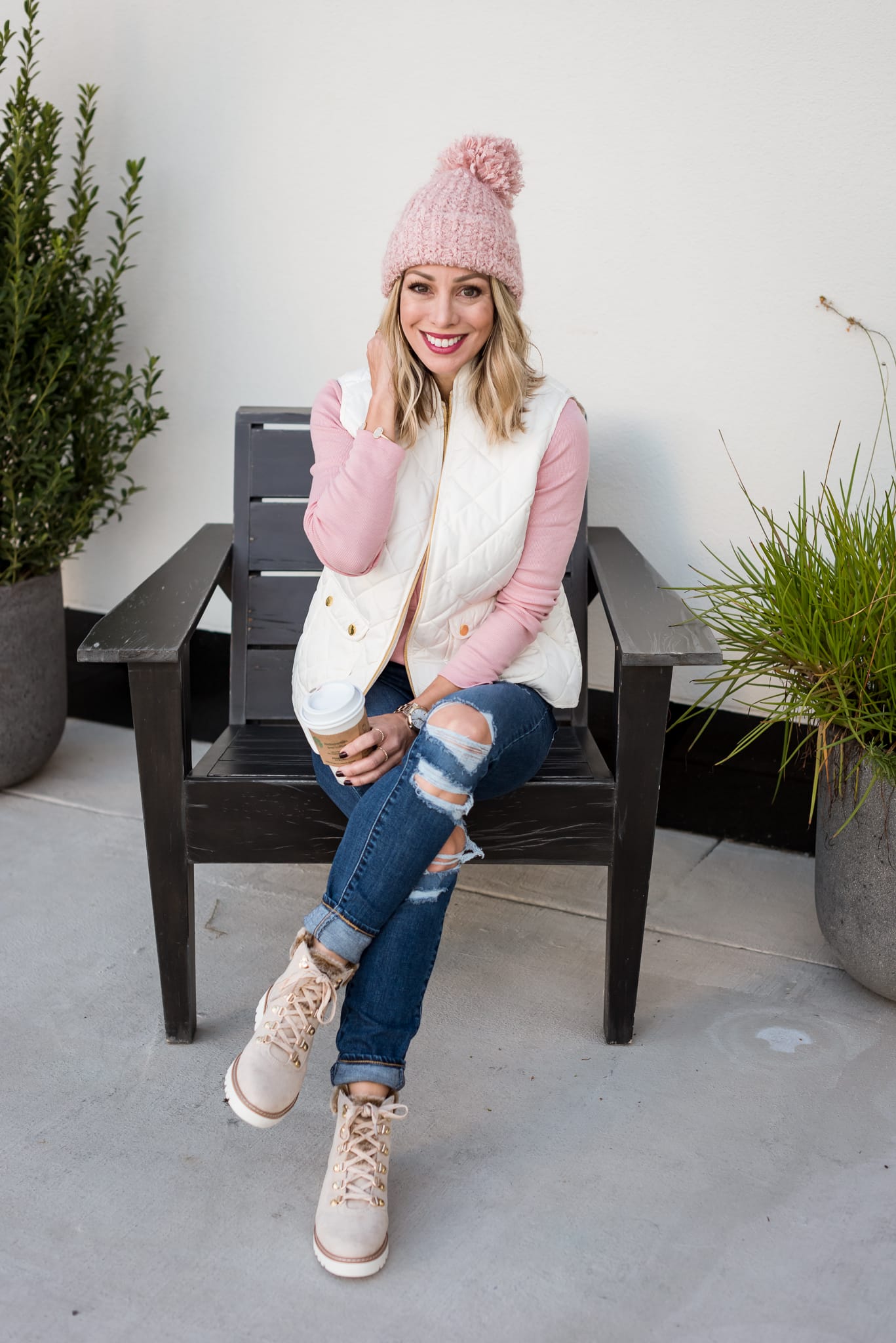 JCPenney Vest, Jeans and Beanie 
