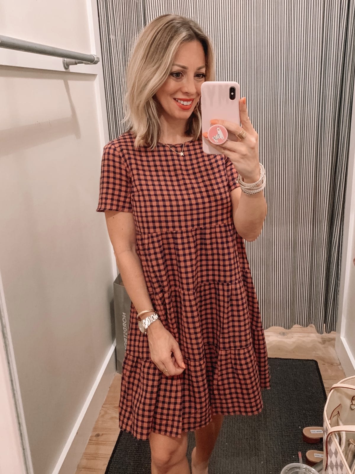 Short Sleeved Checkered Dress