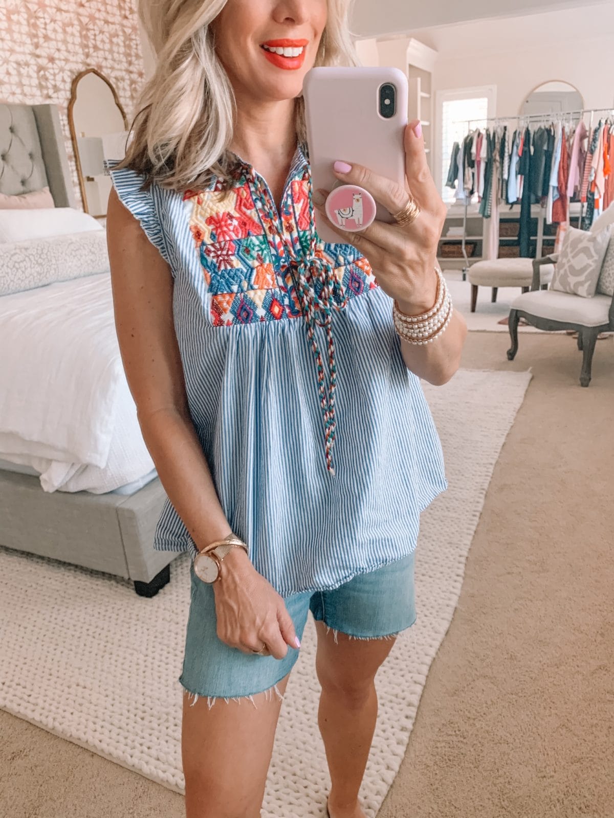 Amazon Fashion Finds, Embroidered Top Jean Shorts 