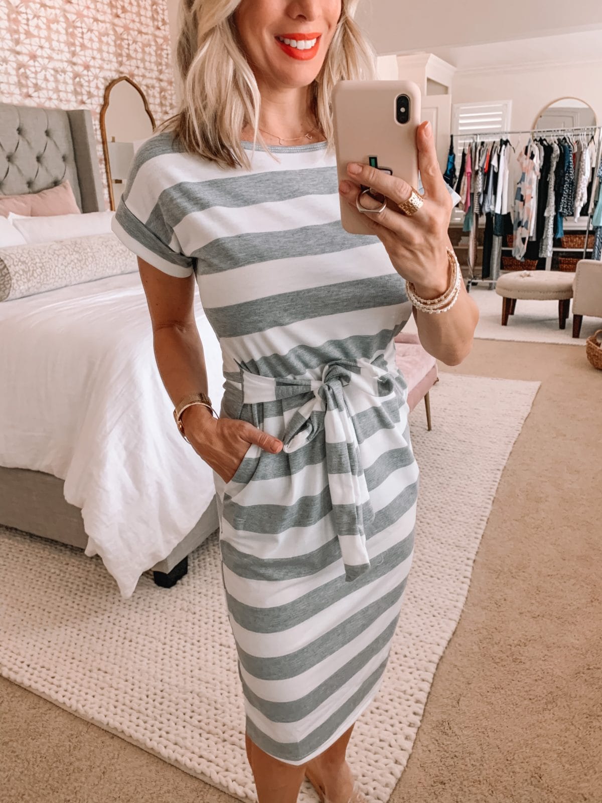 Amazon Fashion Finds, Striped Short Sleeved Dress with Tie Belt