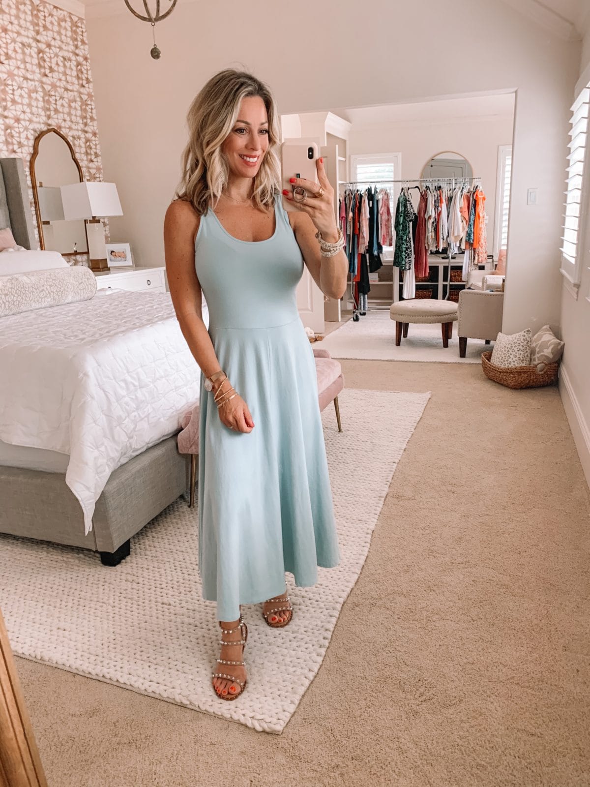Dressing Room Finds Nordstrom and Target, Blue Tank Maxi Dress, Studded Sandals 