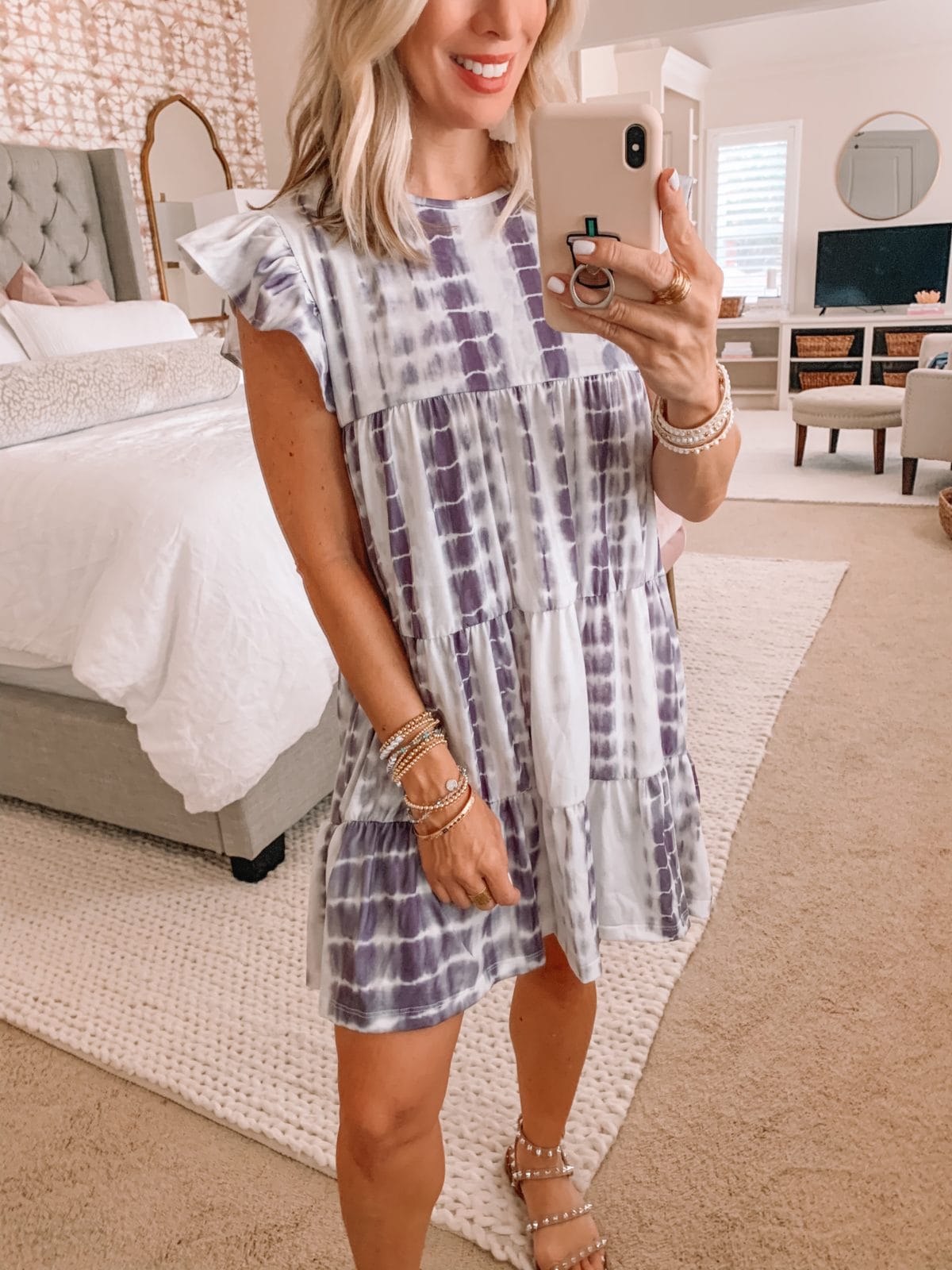 Amazon Fashion Finds, Tie Dye Tiered Dress, Studded Sandals 