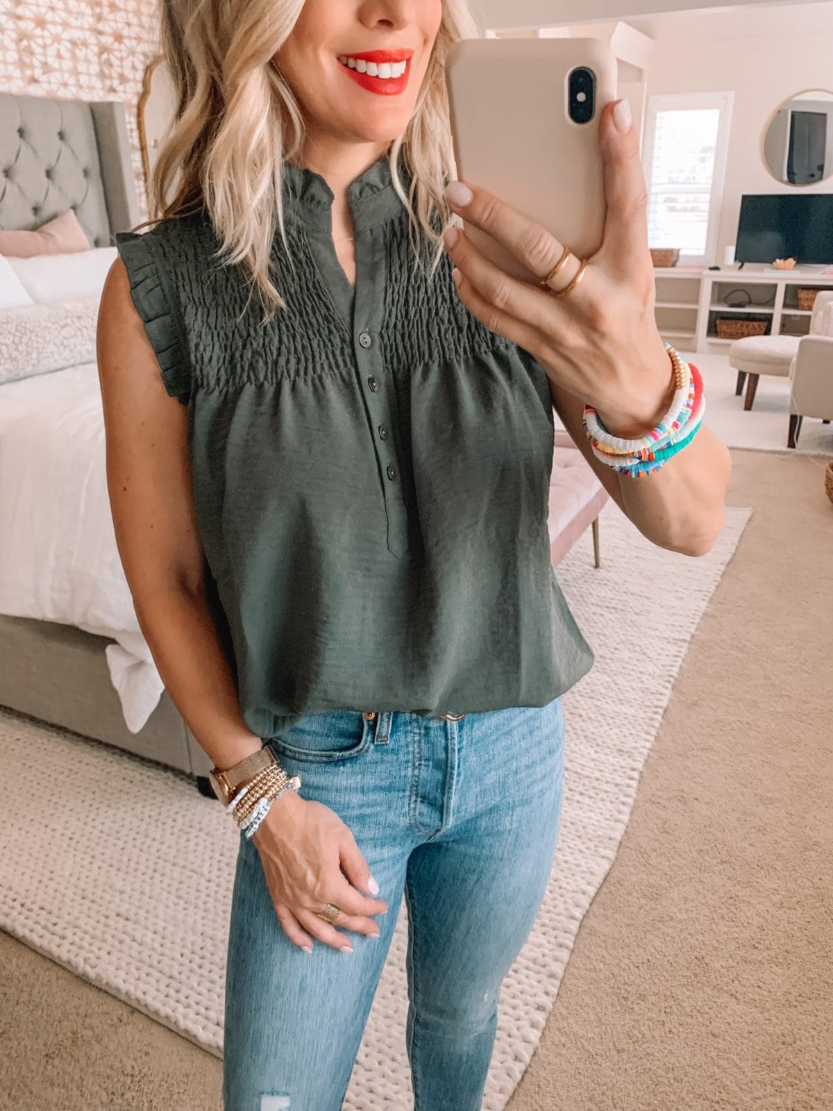 Amazon Fashion Finds, Smocked Sleeveless Top, Skinny Jeans