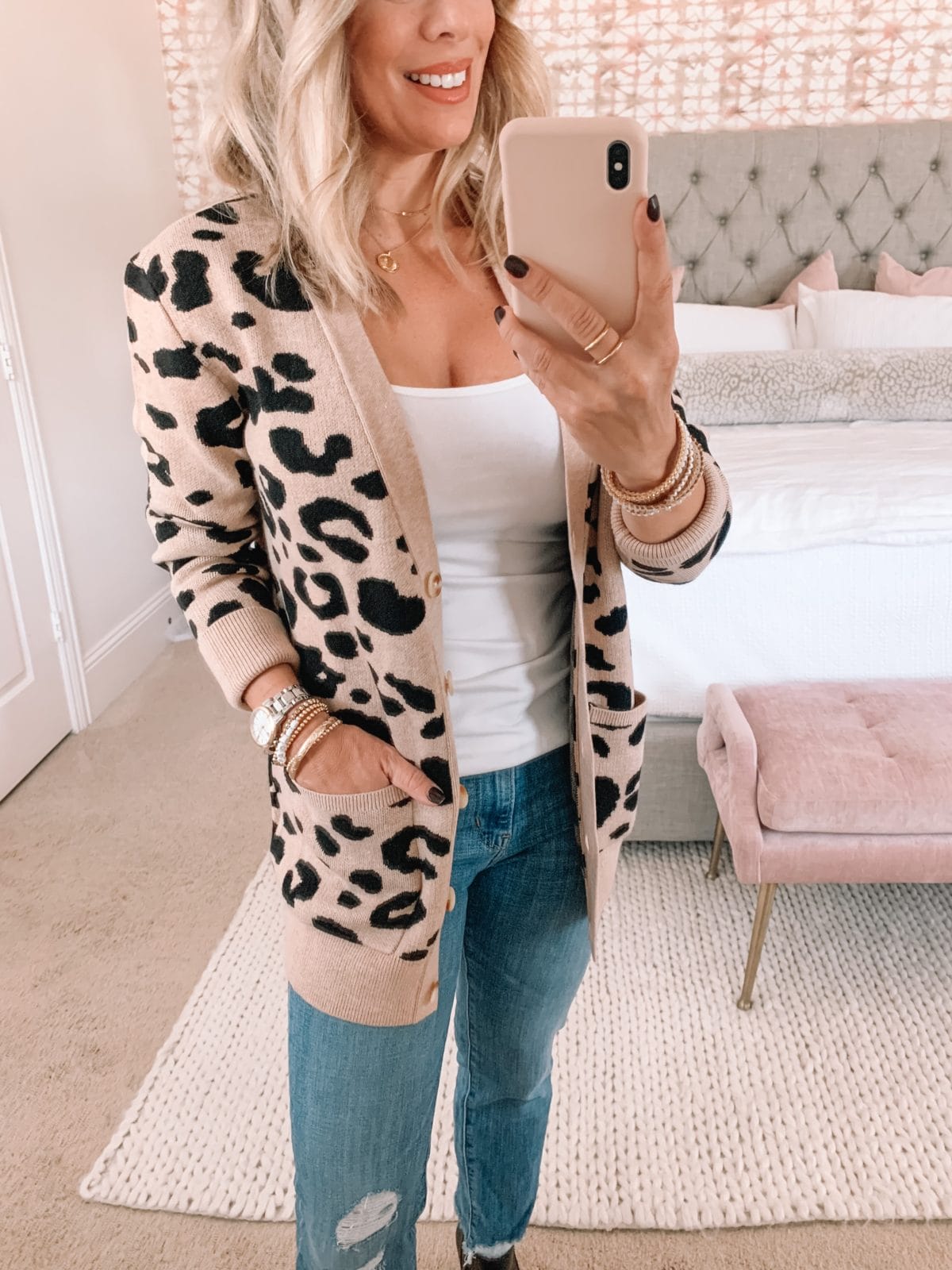 Amazon Fashion Faves, Cami, Leopard Sweater, Jeans, Booties 