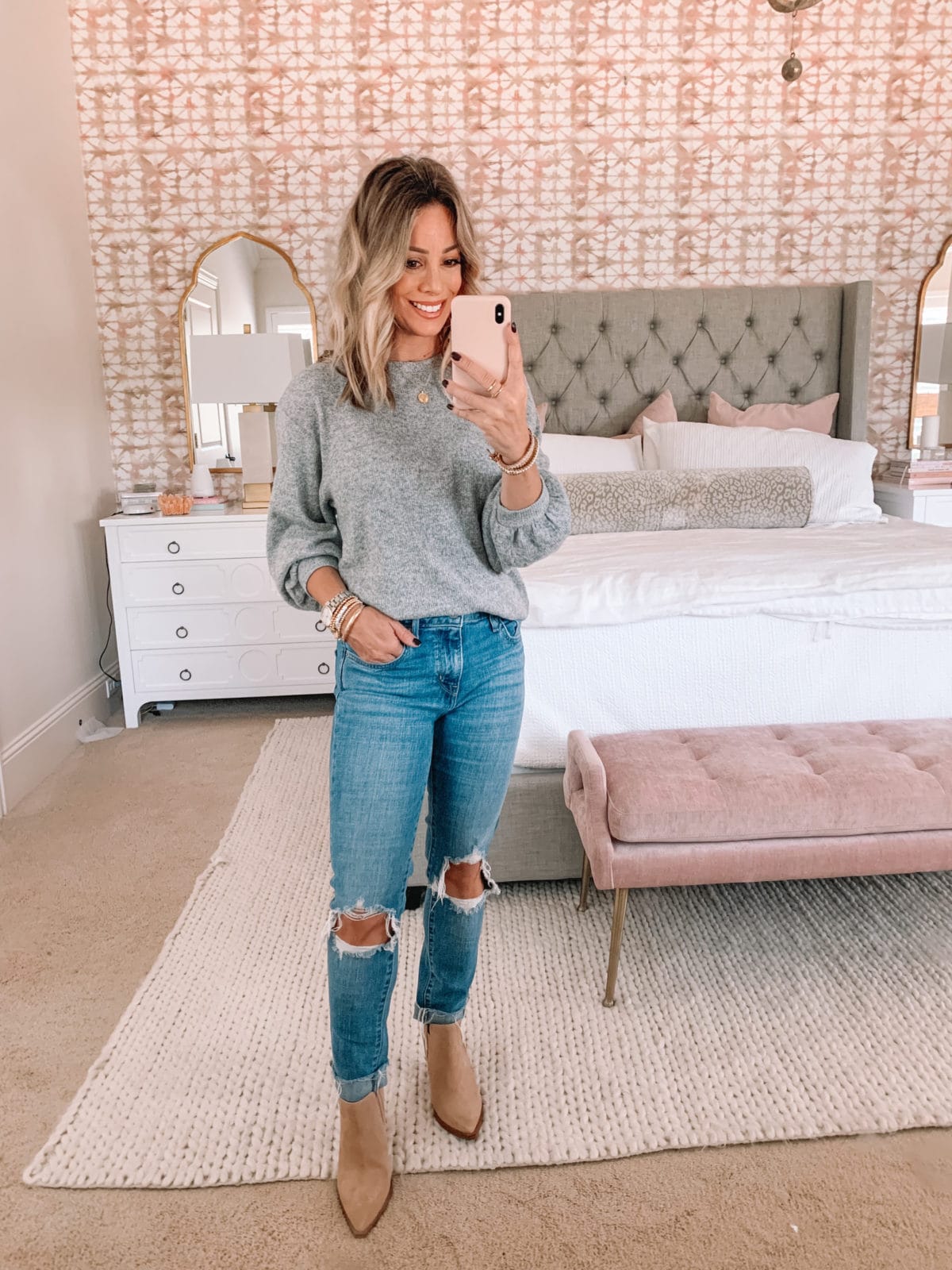 Amazon Fashion Faves, Puff Sleeve Sweater, Levis Jeans, Booties