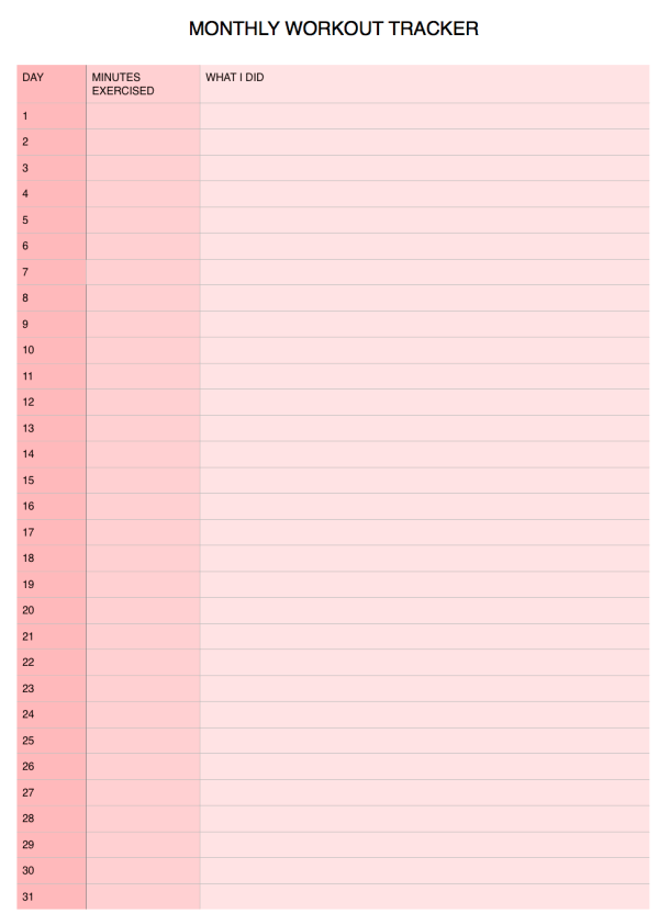 MONTHLY WORKOUT TRACKER