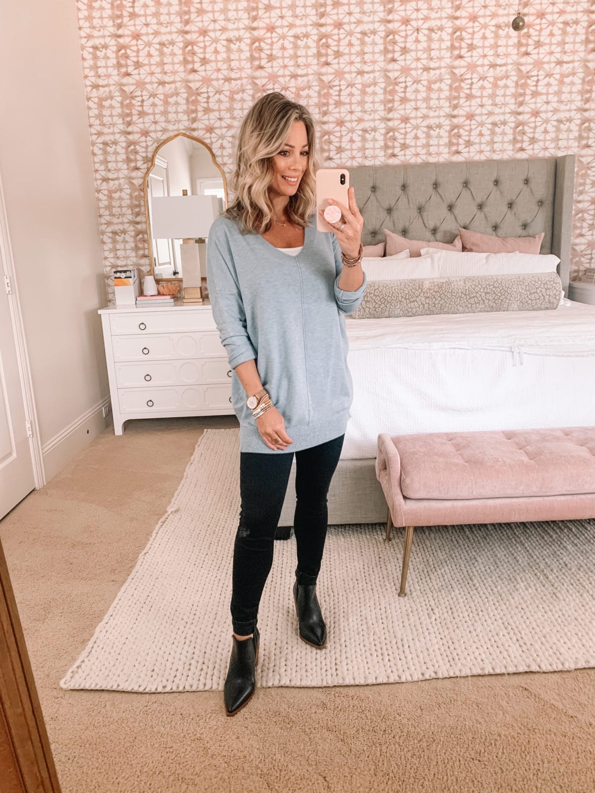 Amazon Fashion Faves, Tunic Sweater, Jeans, Booties