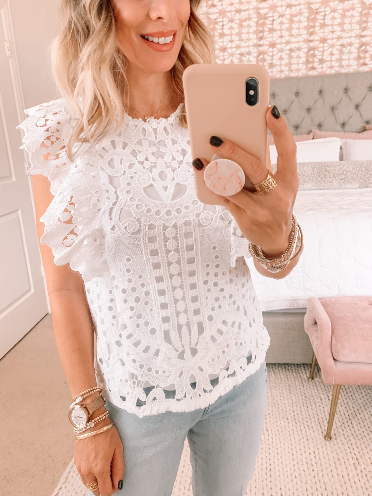 Dressing Room Finds Express, Lace Top, Jeans 