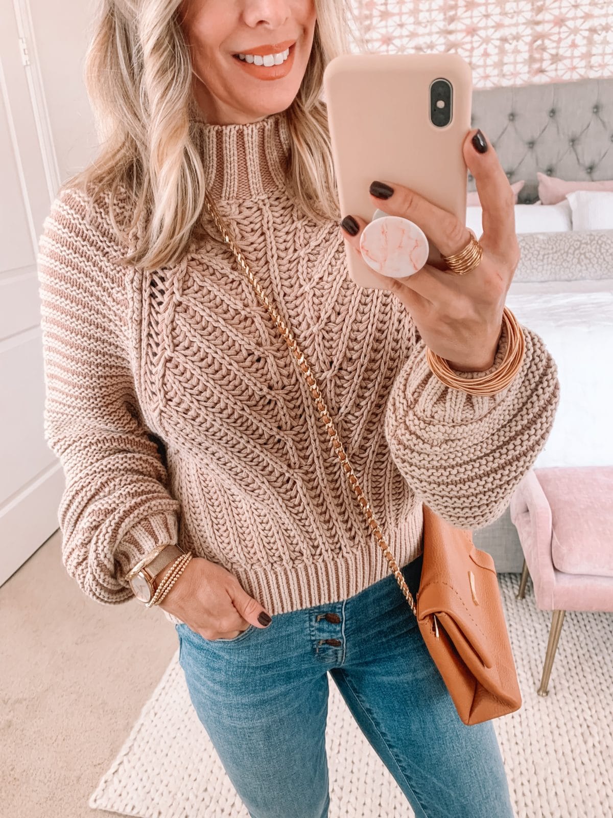 Dressing Room Finds Nordstrom, Chunky Knit Sweater, Button Fly Jeans, Booties, Crossbody