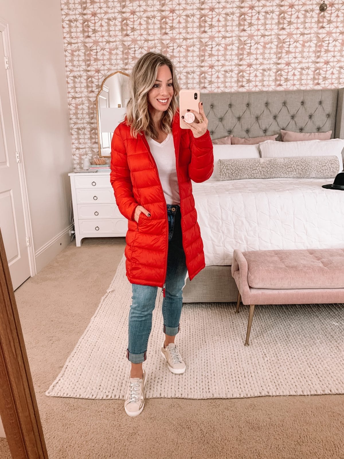 Amazon Fashion Faves, Tee, Puffer Jacket, JAG Jeans, Sneakers 