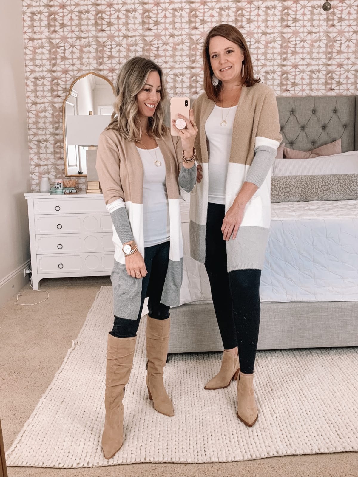 Amazon Fashion Faves, Colorblock Cardigan, leggings, Knee High Boots, Booties