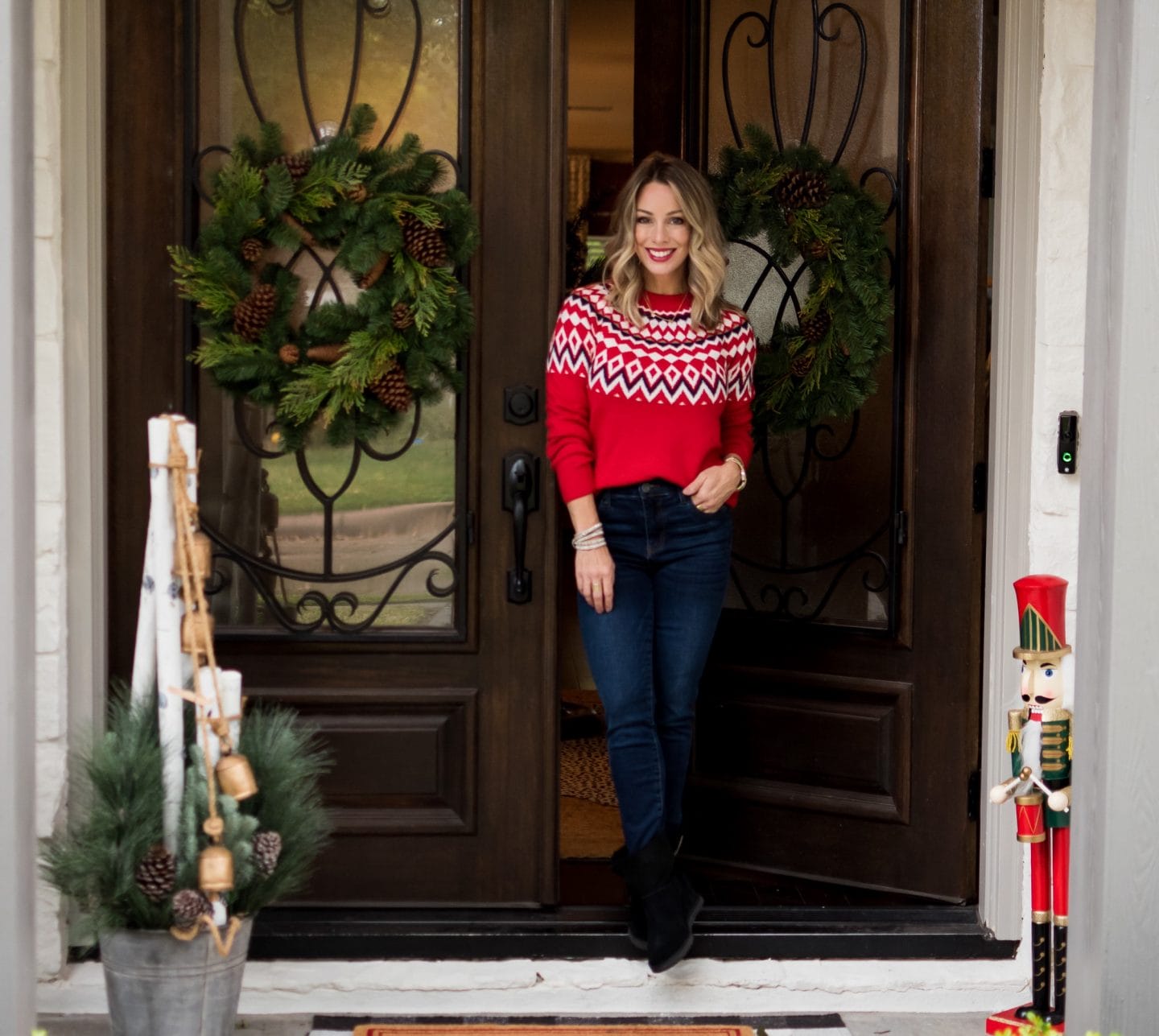 Christmas Home Tour, Fair Isle Sweater, Jeans, Booties 