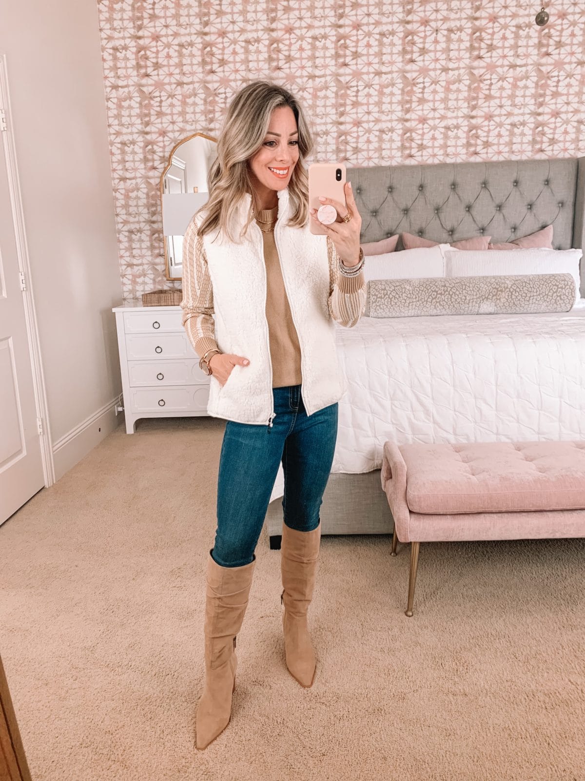 Amazon Fashion Faves, Sweater, Vest, Jeans, Knee High Boots 