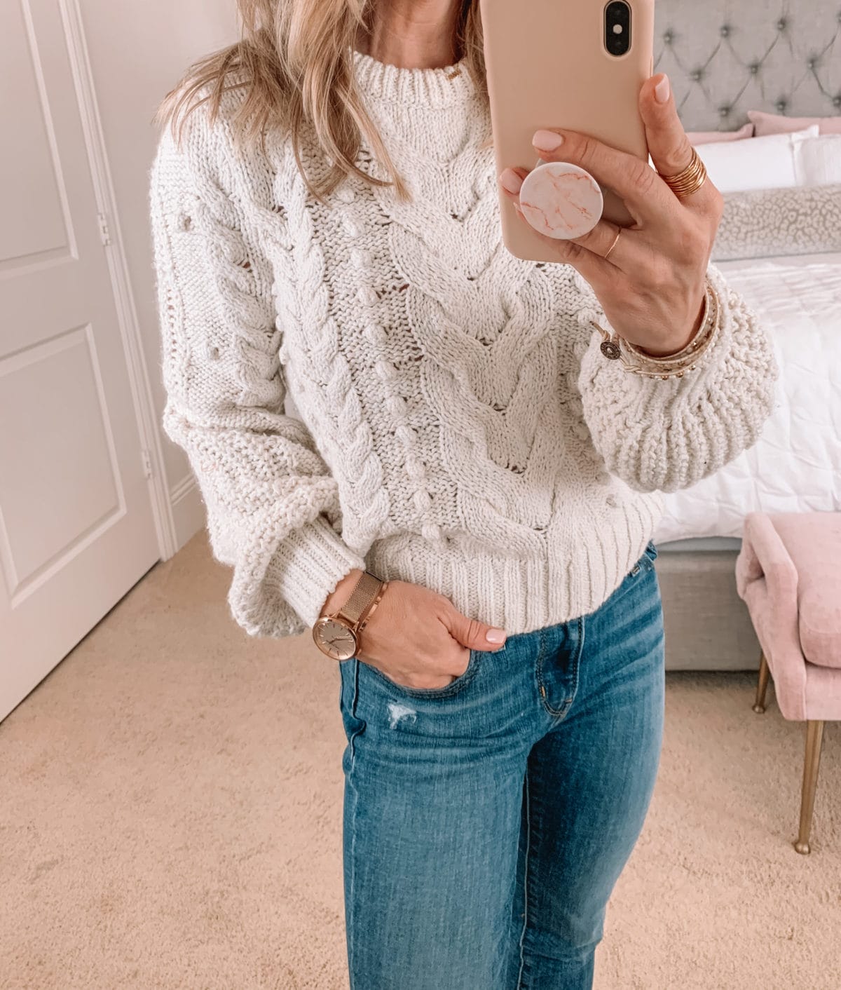 Amazon Fashion Faves, Chunky Knit Sweater, Jeans, Booties 