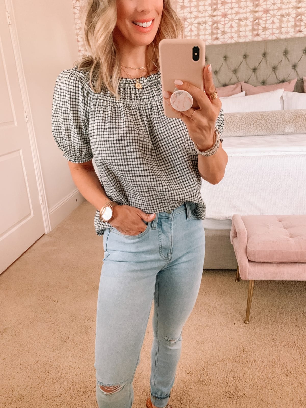 Walmart jeans and gingham top