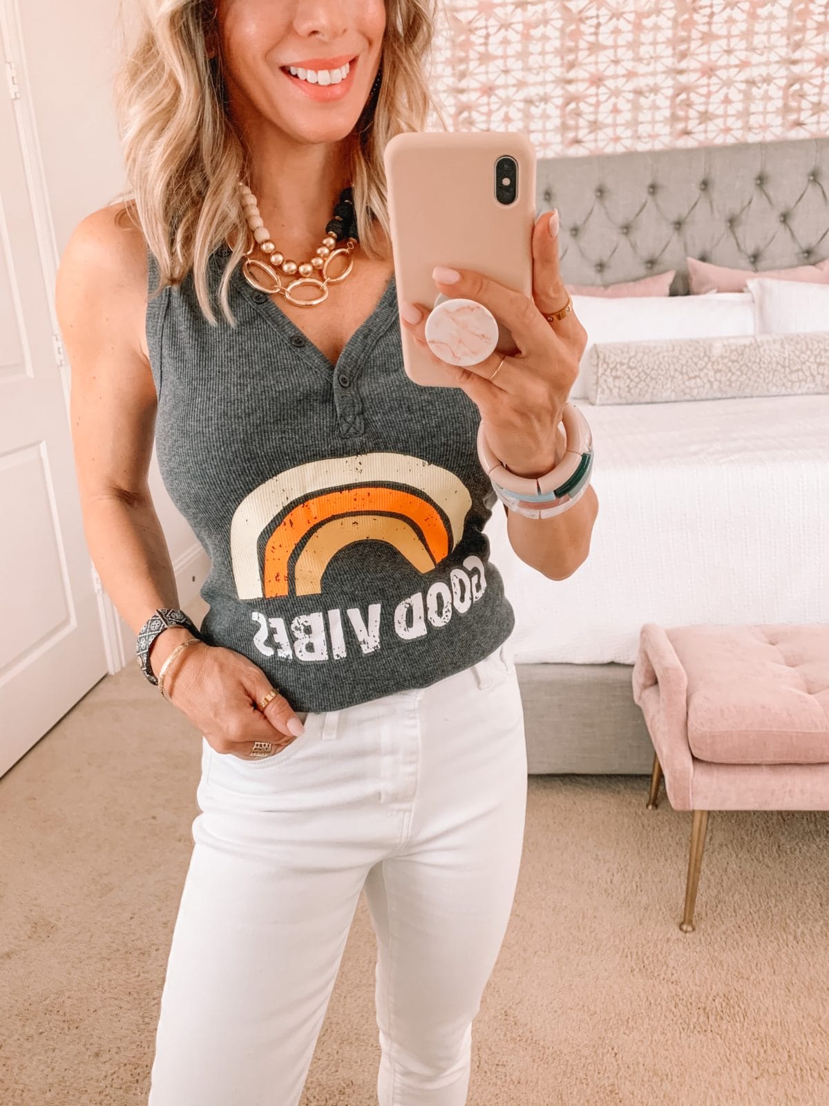 Amazon Fashion Faves, Good Vibes Tank and Jeans 