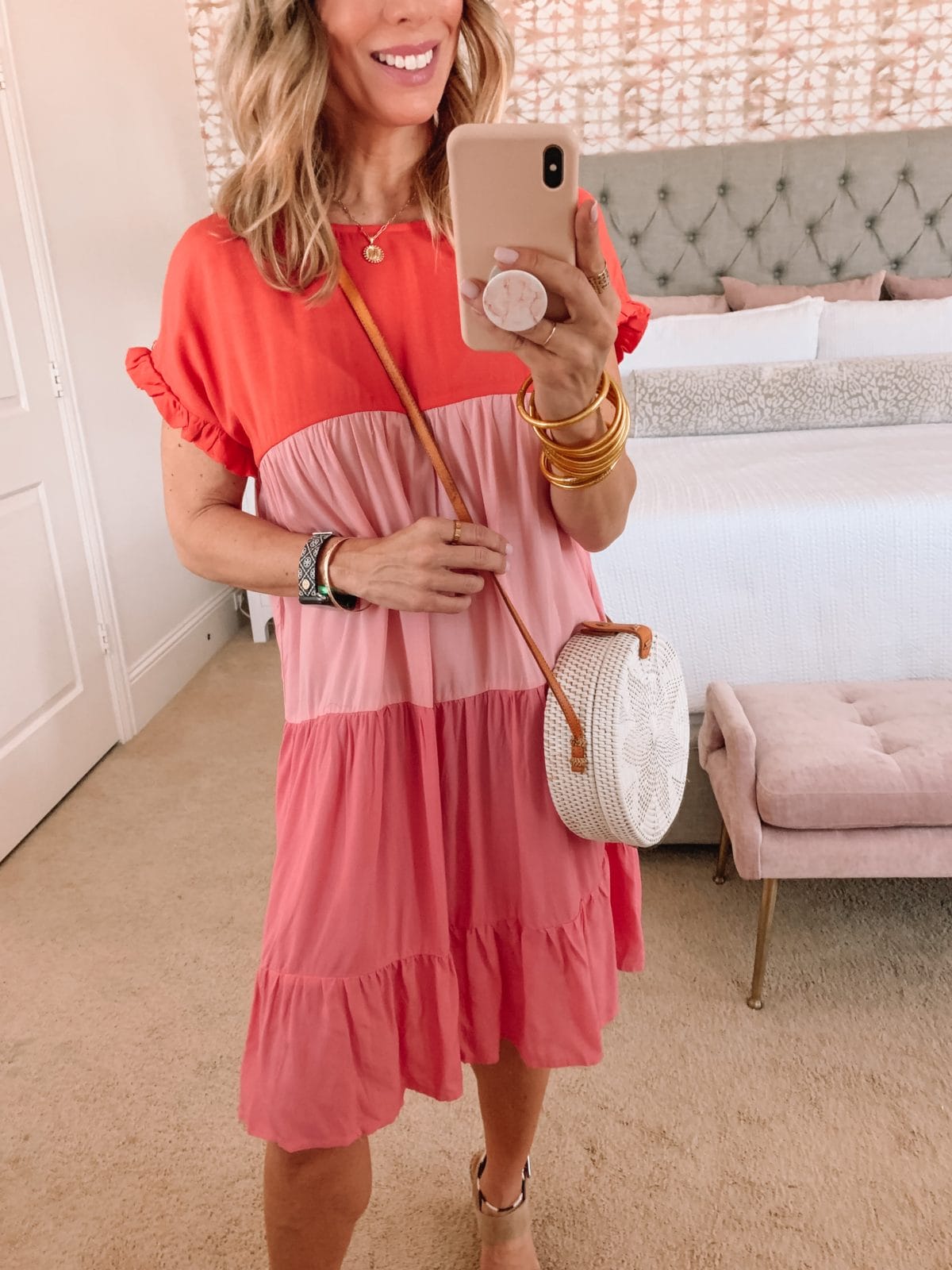 Amazon Fashion Faves, ColorBlock Shift Dress and Wedges with Circle Crossbody 