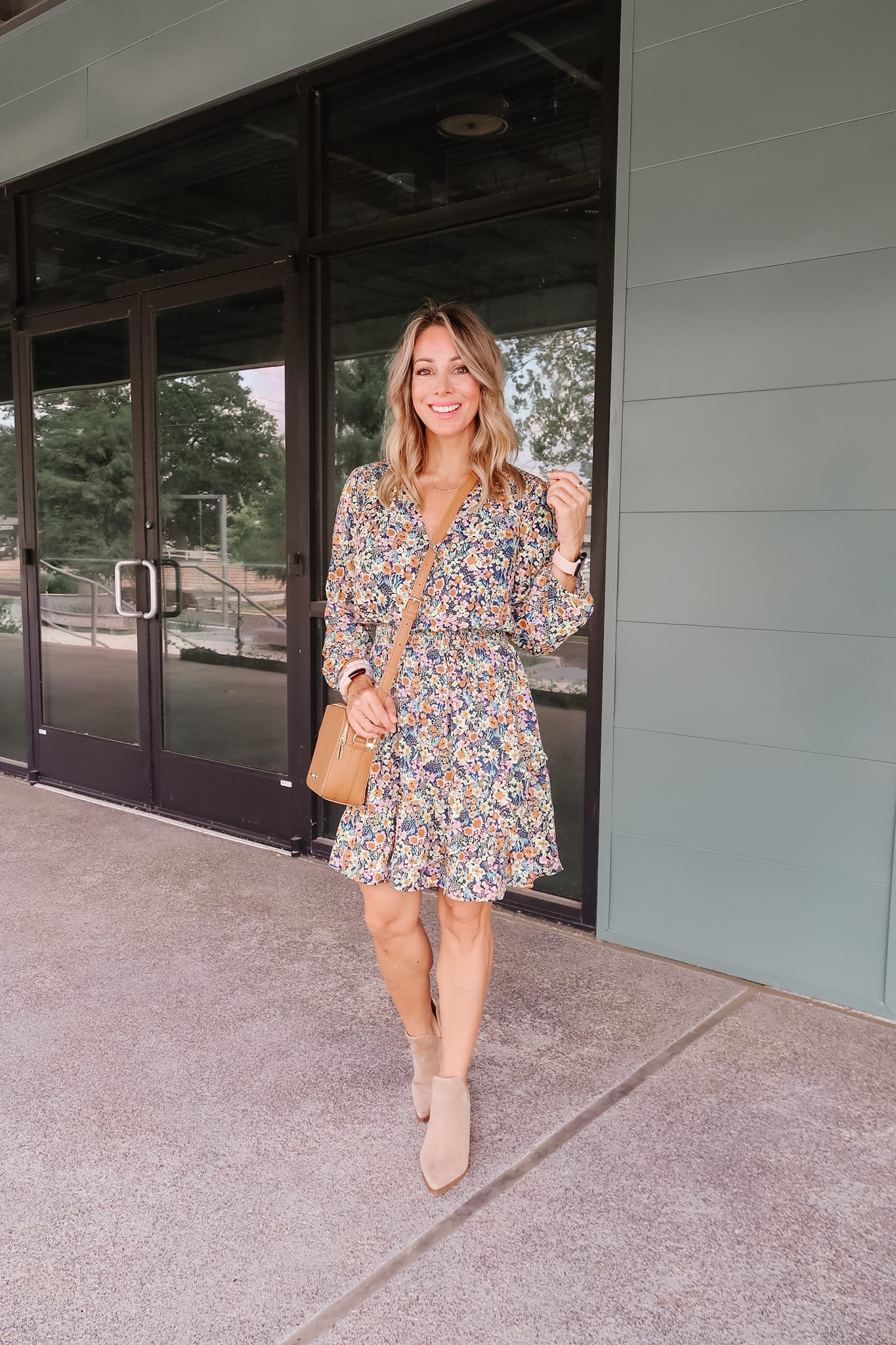 Outfits Lately, Floral Dress, Booties, Crossbody 