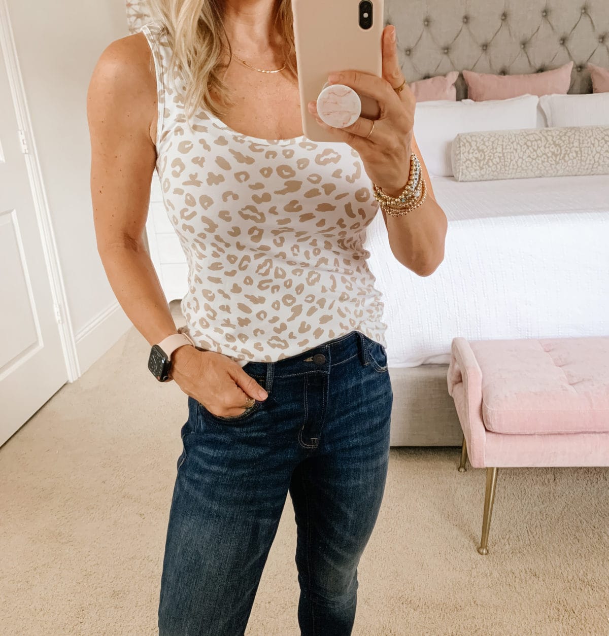 Old Navy Fashion, Leopard Tank, Studded Sandals, Jeans 