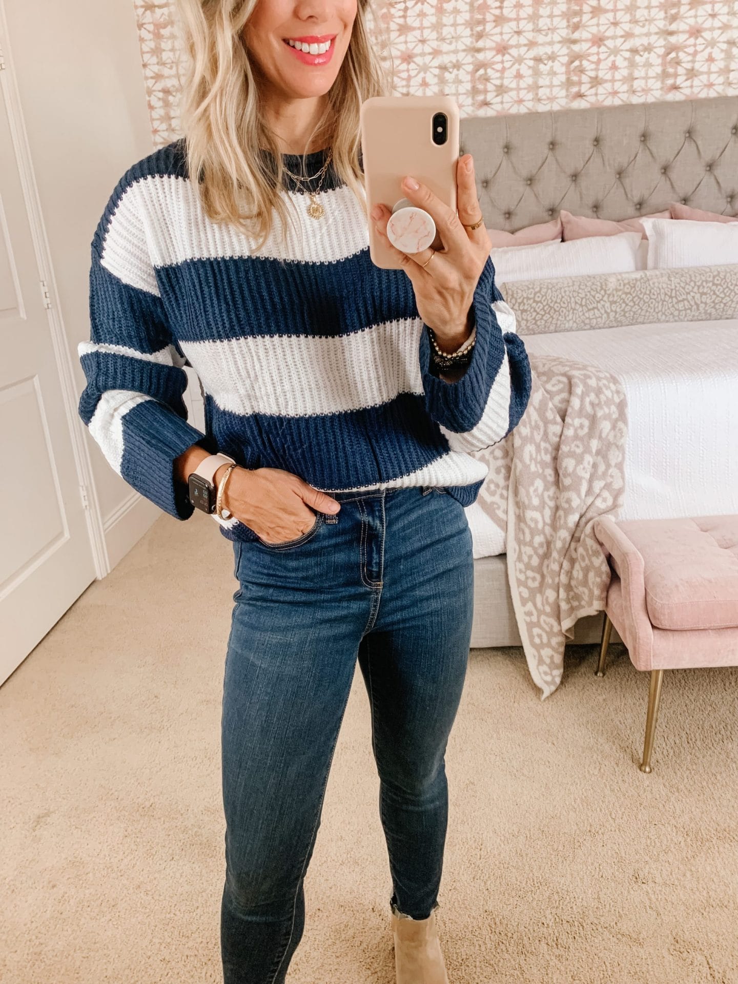 Amazon women's striped sweater and jeans