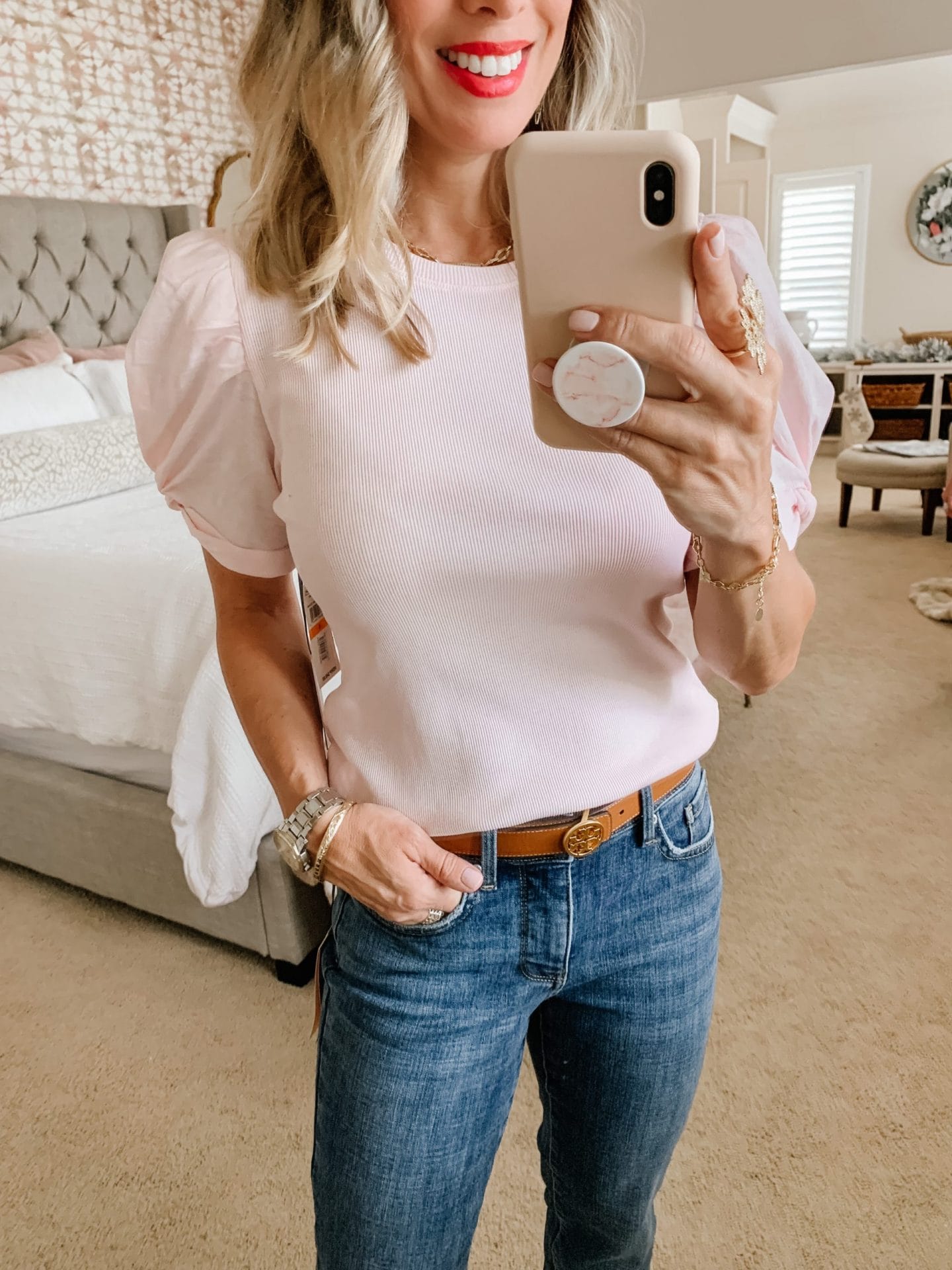 Nordstrom, Puff Sleeve Top, Jeans, Boots 