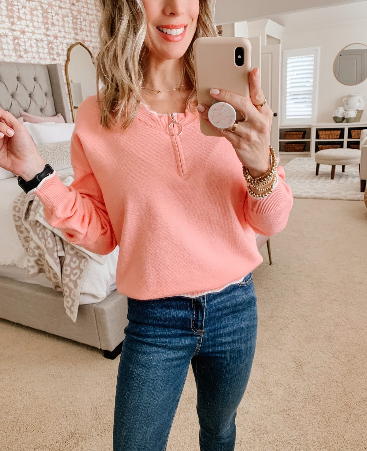Amazon Fashion, Scalloped Sweater, Jeans, Booties 