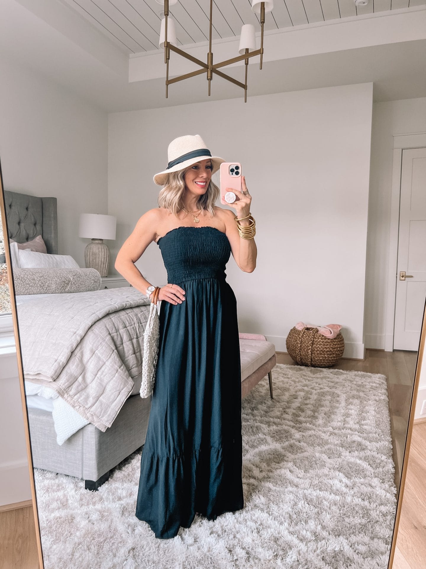 Amazon Fashion Bandeau style Maxi Dress, Hat, Bag 