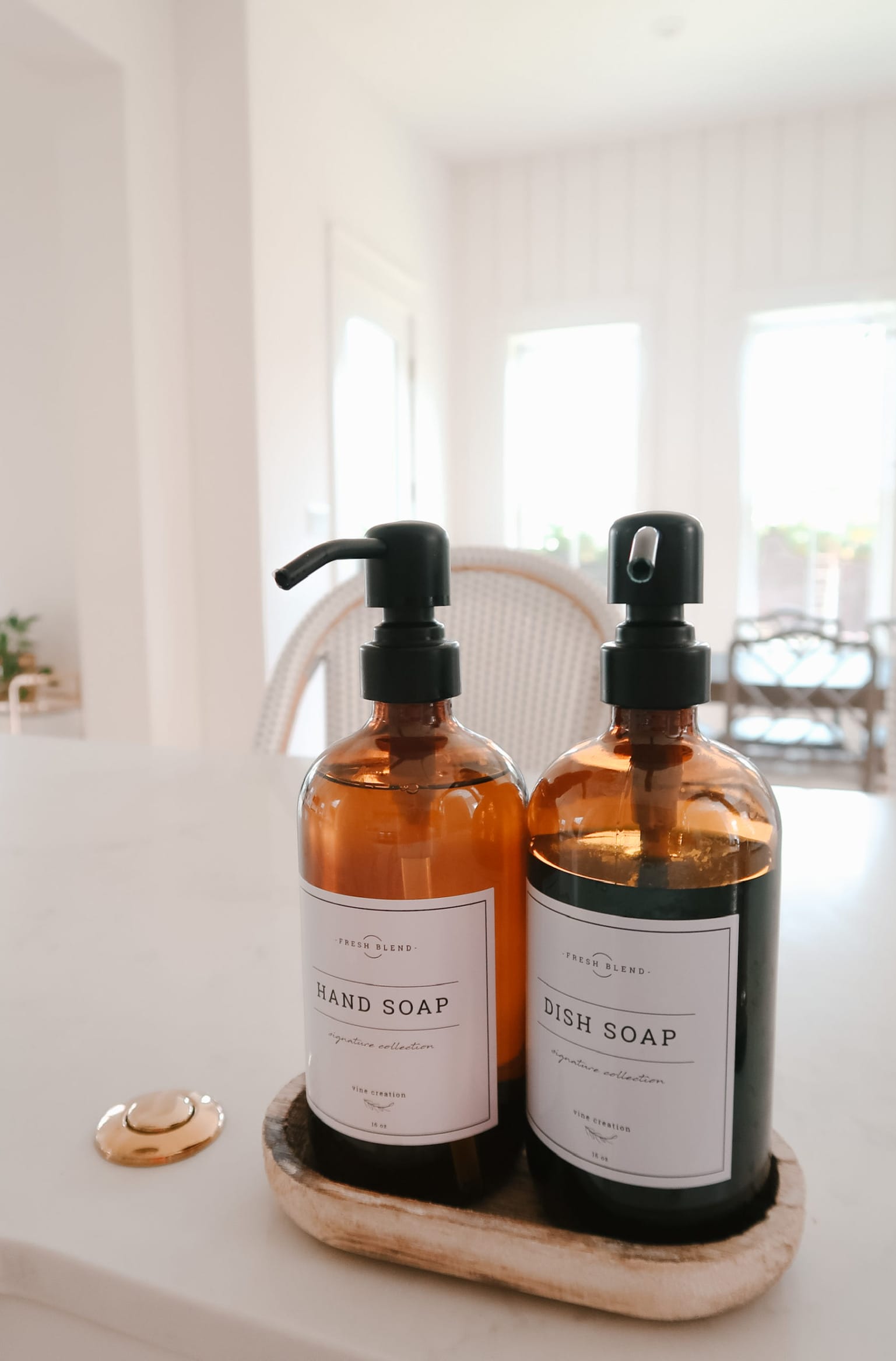 Amber Glass Hand Soap Bottles with Minimal Labels