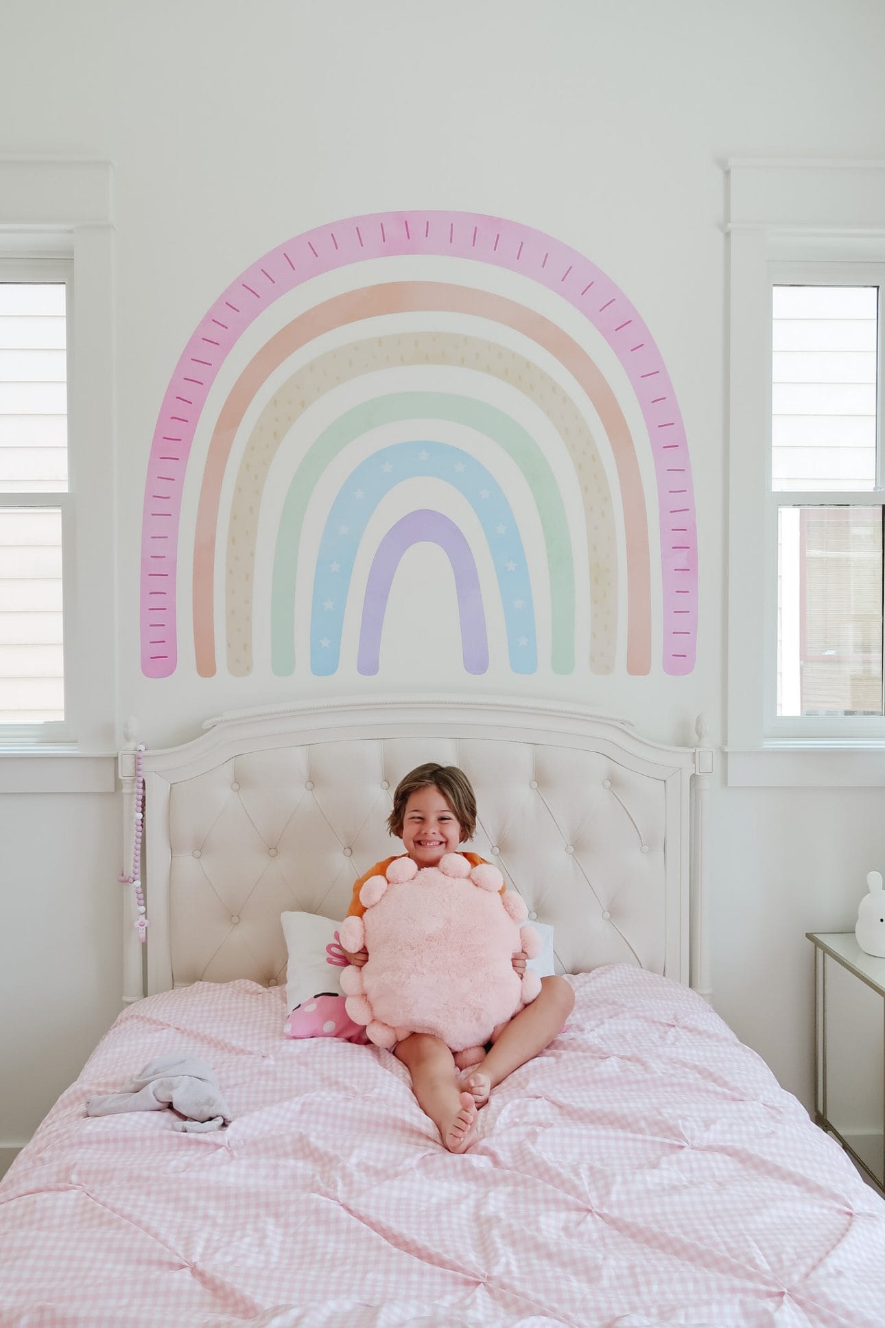 Jordans Room, Rainbow Decal, Pink Gingham Bedding, Pink Pillow