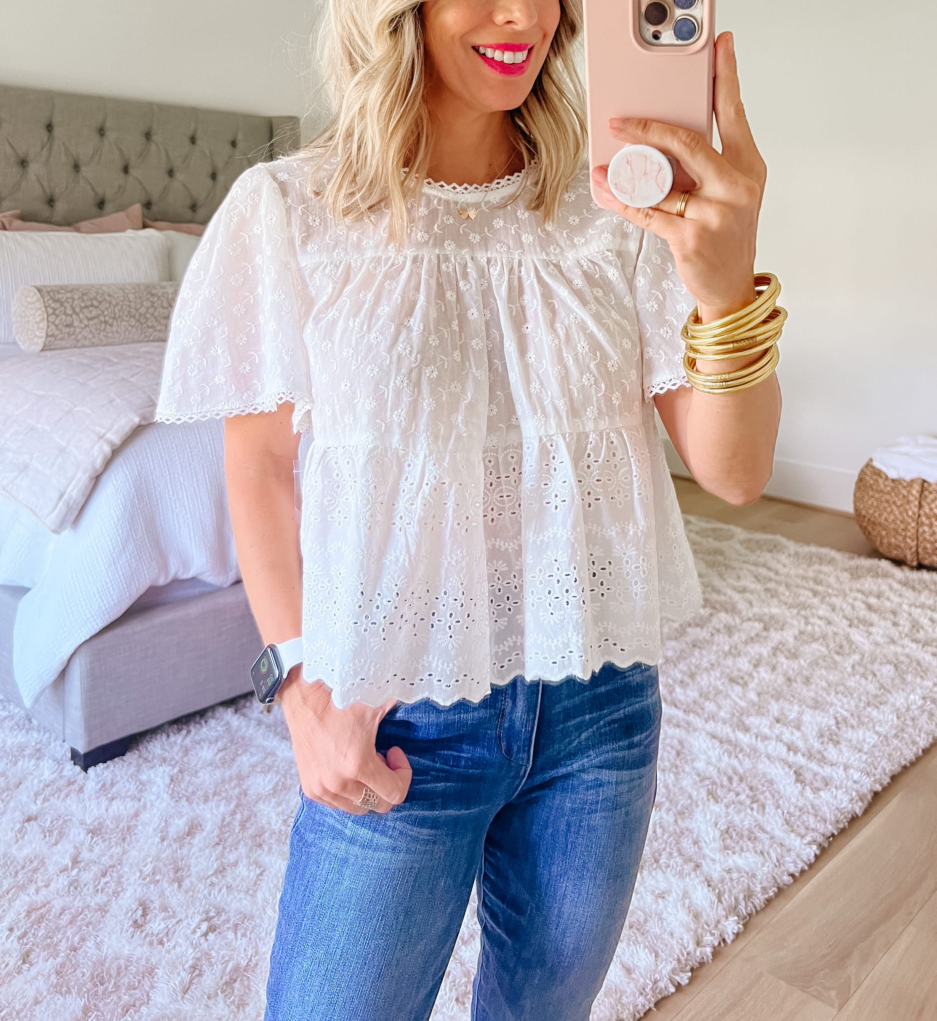 Eyelet Top, Jeans